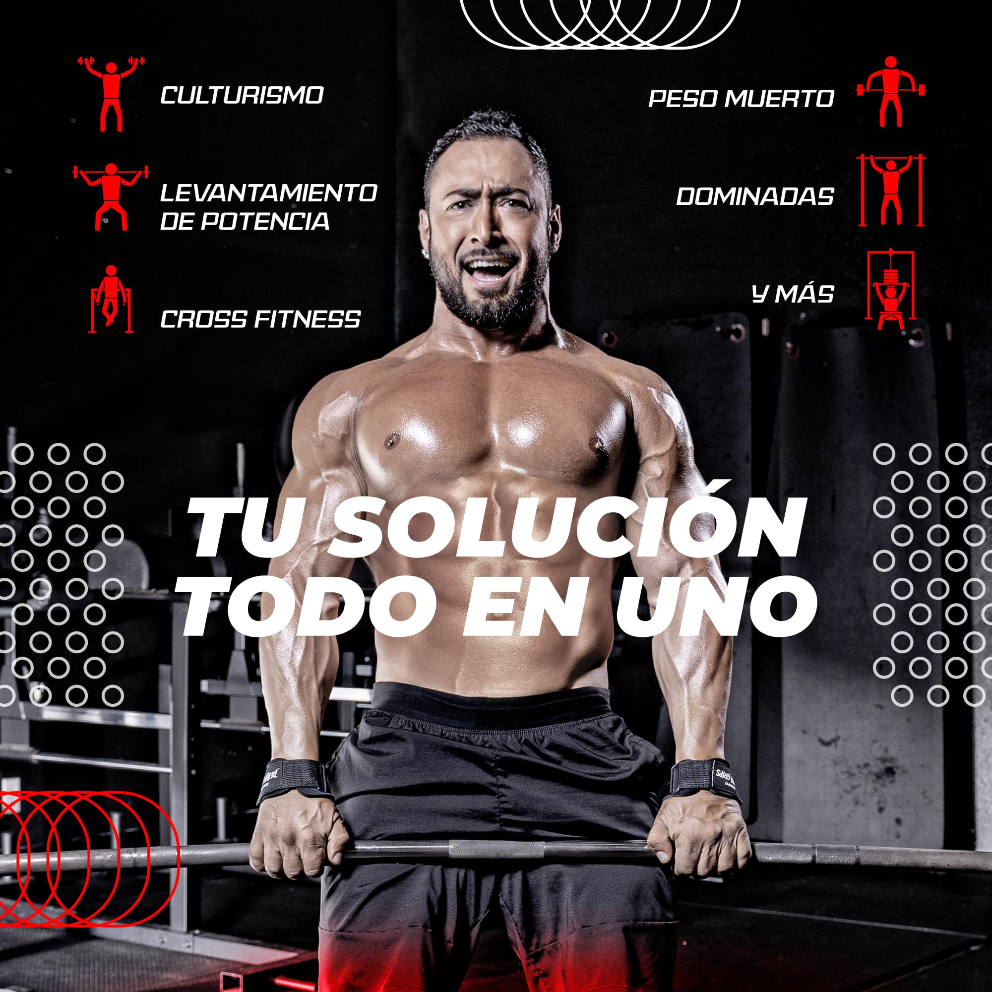 JerkFit Death Grips – Correas de Levantamiento Premium de PVC Goma Grado Neumático para Shrugs & Pull-Ups – Correas con Relleno Neopreno para Protección de Palmas – Correas Resistentes para Gym