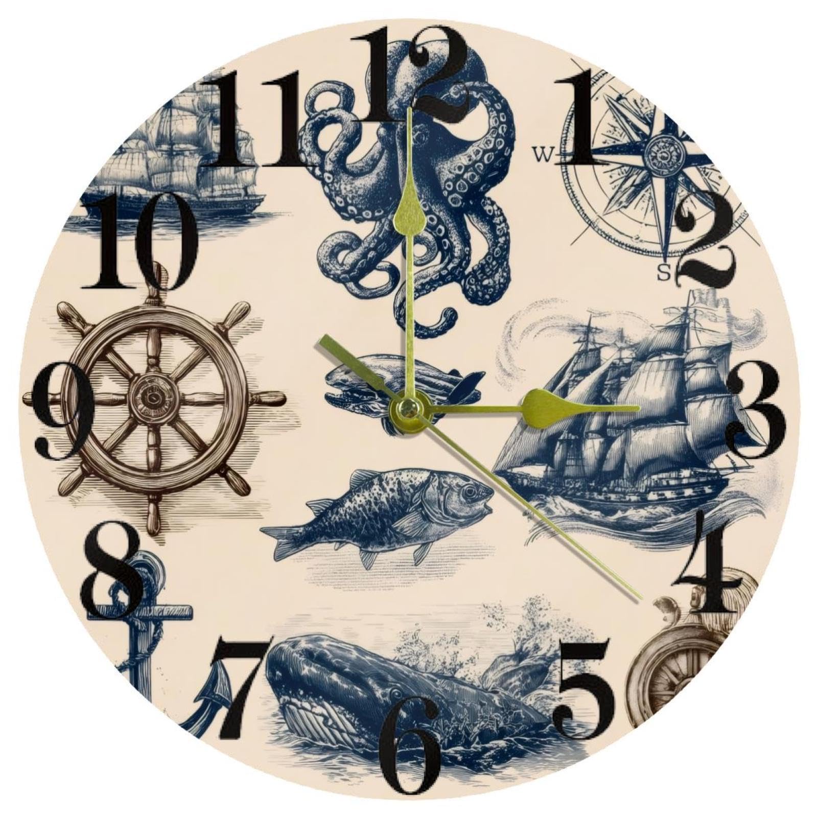 Horloge murale ronde pour cuisine et maison Anchor fonctionnant à piles