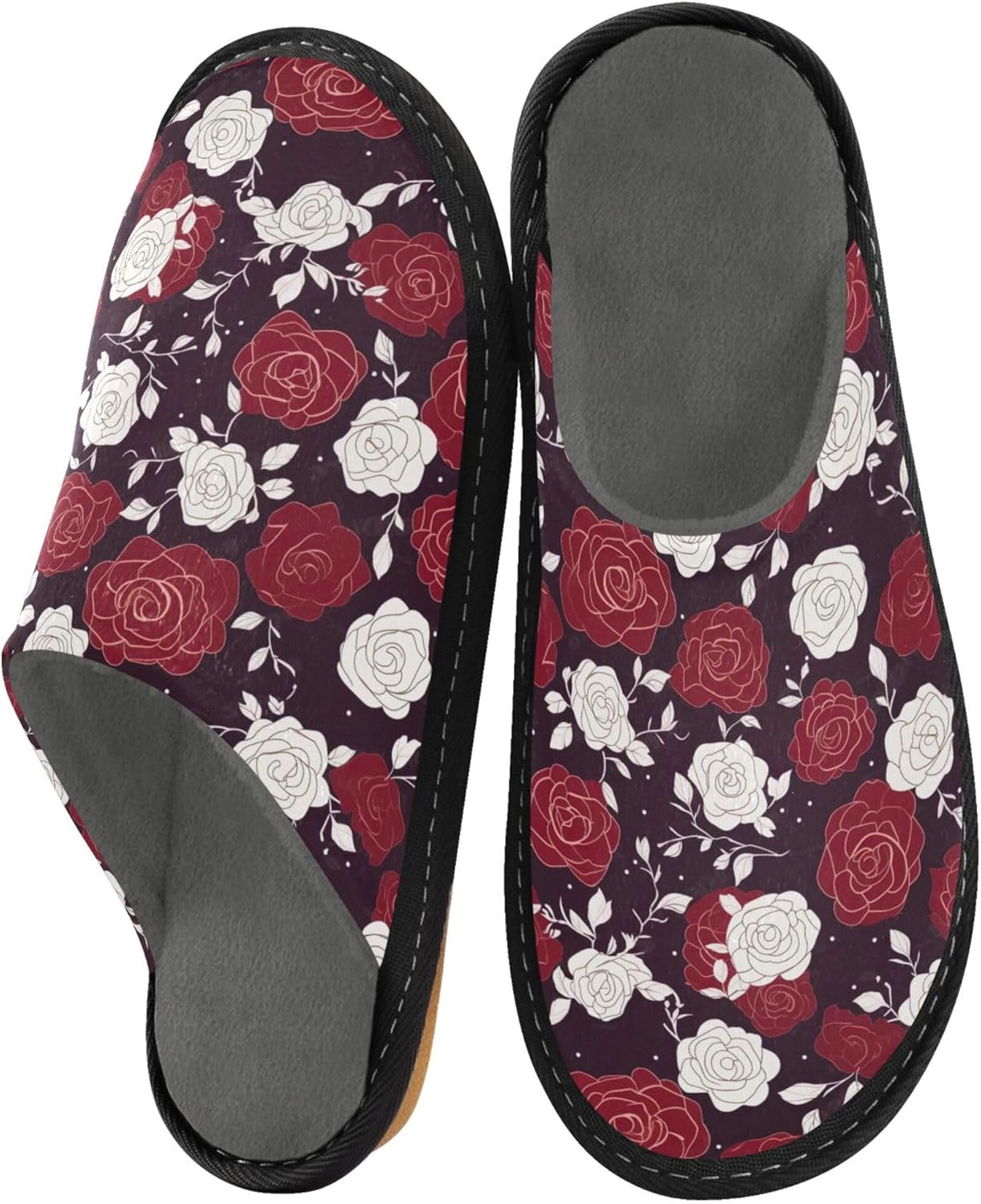 Rose Flowers House Slippers – Cozy Fuzzy Slippers for Guests, Washable & Disposable, Perfect for Shoeless Home, Spa & Hotel Use A112879