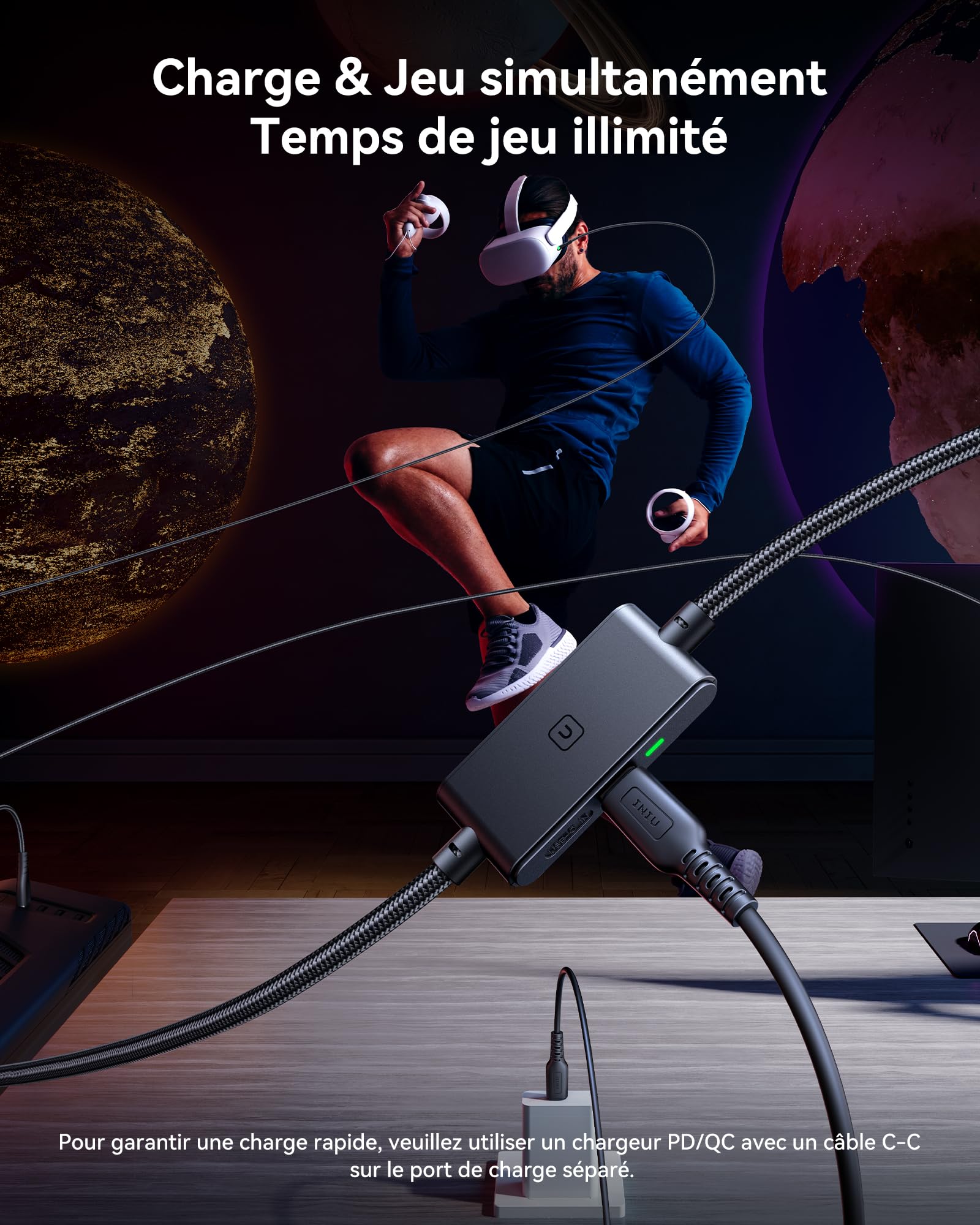 INIU Câble Link 5m, Compatible avec Meta Oculus Quest 3s Quest 3 2 1 Quest Pro, Pico 4 Accessoire et PC Steam VR, Câble de liaison USB 3.0 haute vitesse de transfert de données USB C