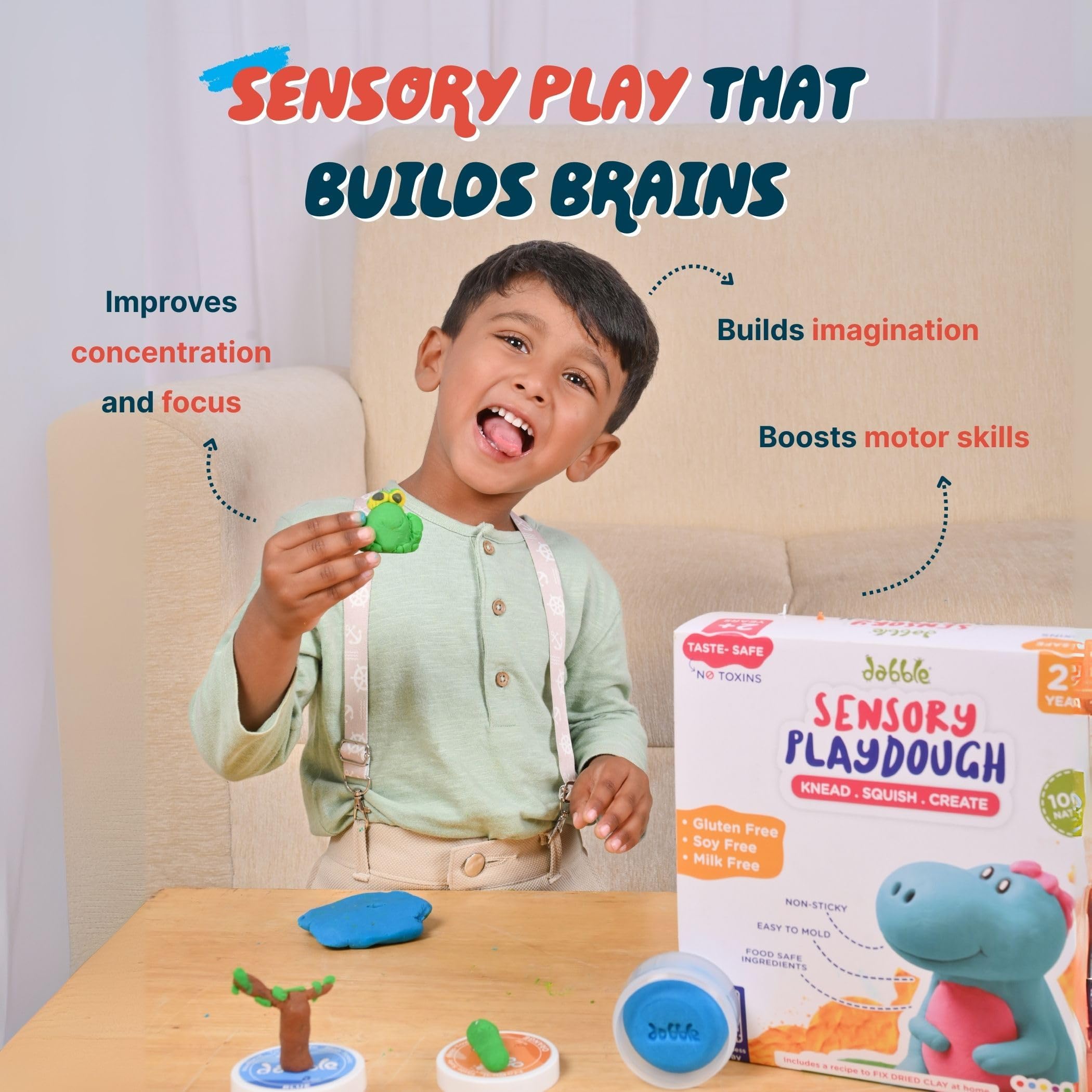 dabble Sensory Playdough for Toddlers and Kids Age 2+ | 100% Natural, Taste-Safe & Gentle on Skin |Gluten-Free, Non-Toxic | Soft, Non-Sticky | Boosts Fine Motor Skills & Creativity | 8 Vibrant Colours 1