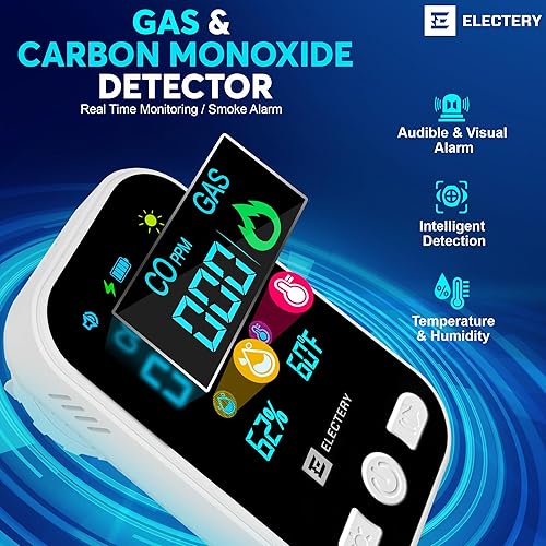 Miniatura 3 de Detector de monóxido de carbono, alarma de CO 4 en 1 y gas natural, enchufable con batería de respaldo, monitor de temperatura y humedad, detector