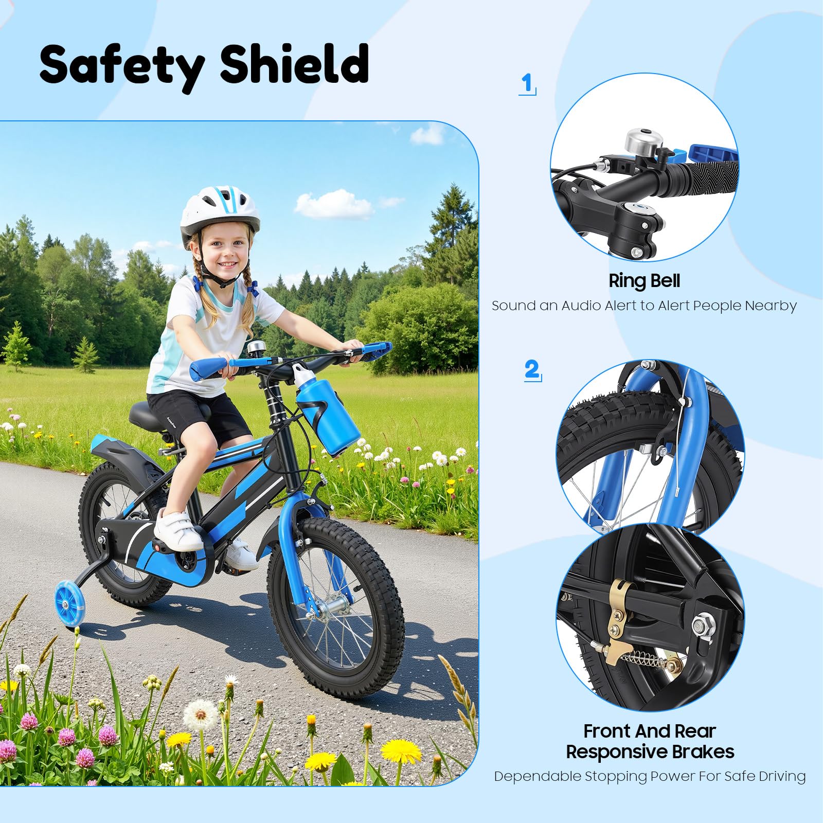 14-Zoll Kinderfahrrad für 3-7 Jährige, verstellbares Kinderfahrrad mit Stützrädern und Trinkflasche, 60 kg Tragkraft