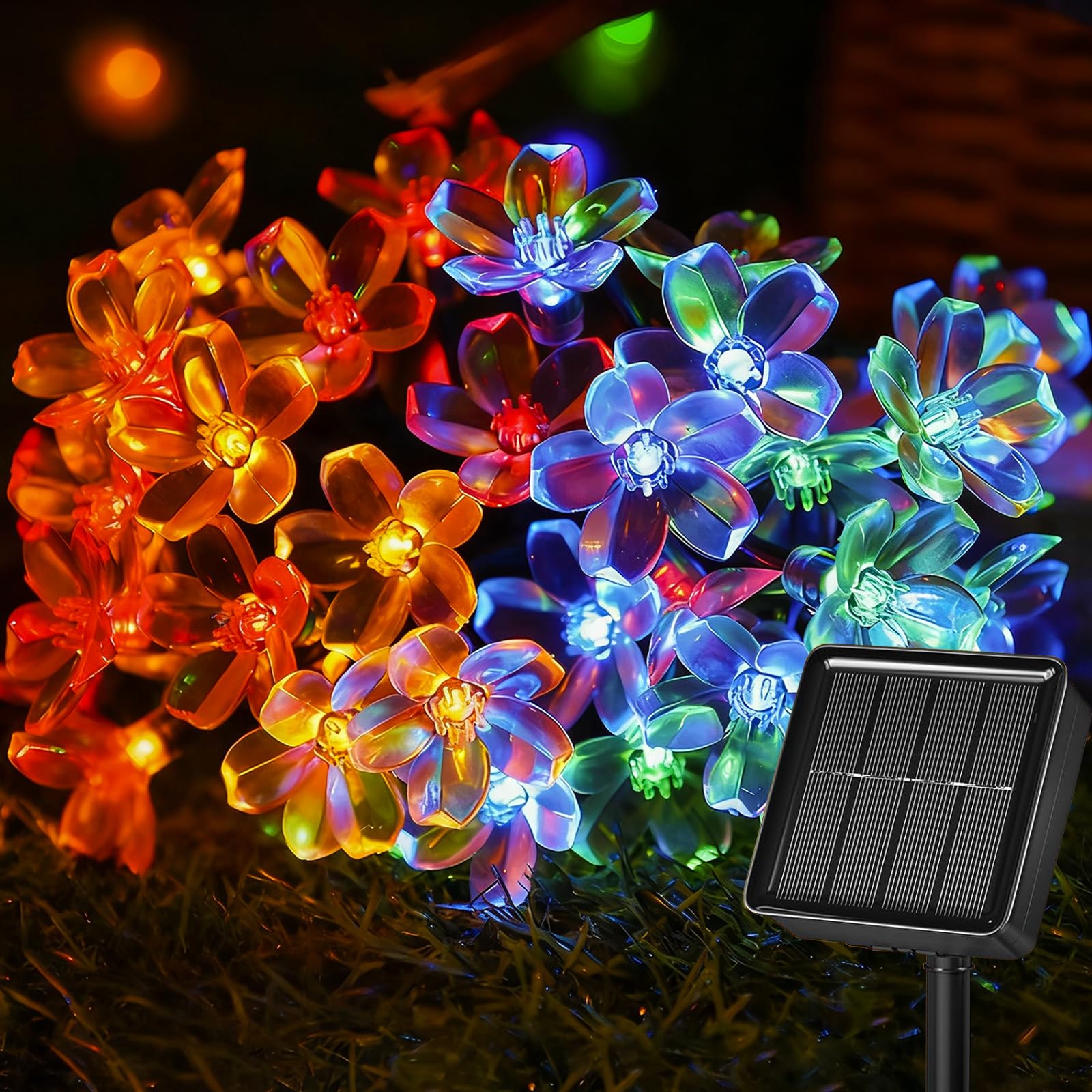 Fonysien Solar String Lights Outdoor Garden, 16Ft 50 LEDs Waterproof Blossom Flower Lights 8 Modes Blossom Fairy Light for Garden Patio Wedding Christmas Tree Lawn Decorations