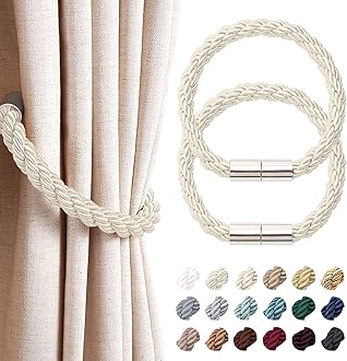 NICEEC 2 Pack Strong Magnetic Curtain Tiebacks Modern Simple Style Drape Tie Backs Convenient Decorative Weave Rope Curtain Holdbacks for Thin or Thick Home & Office Window Draperies (Beige)