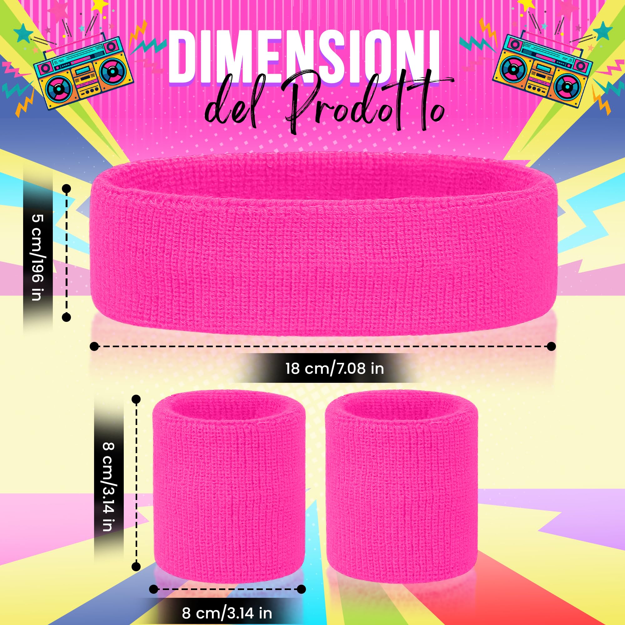 4 Fasce Per Capelli Vintage Fluo Anni '80 E '90, In Stile Bohémien