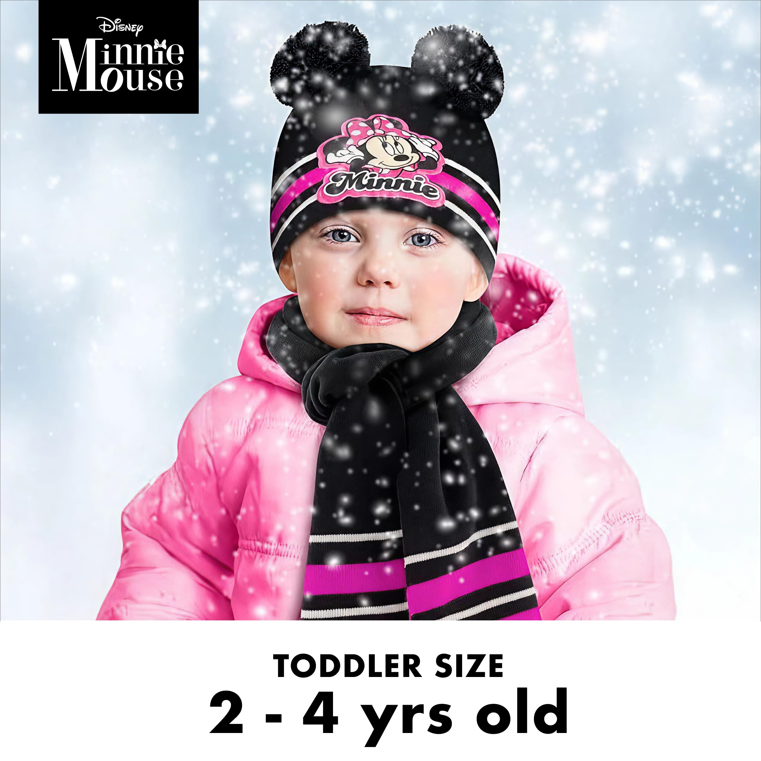Disney Girls Toddler Winter Hat, Scarf & Mittens Set 2-4 Or Minnie Mouse Hat, Scarves & Kids Gloves Sets 4-7