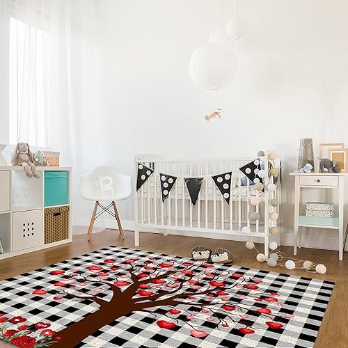 Miniatura 6 de Alfombra de área para interiores de 3 x 5 pies alfombra antideslizante para el día de San Valentín para habitación de los niños árbol de amor rojo