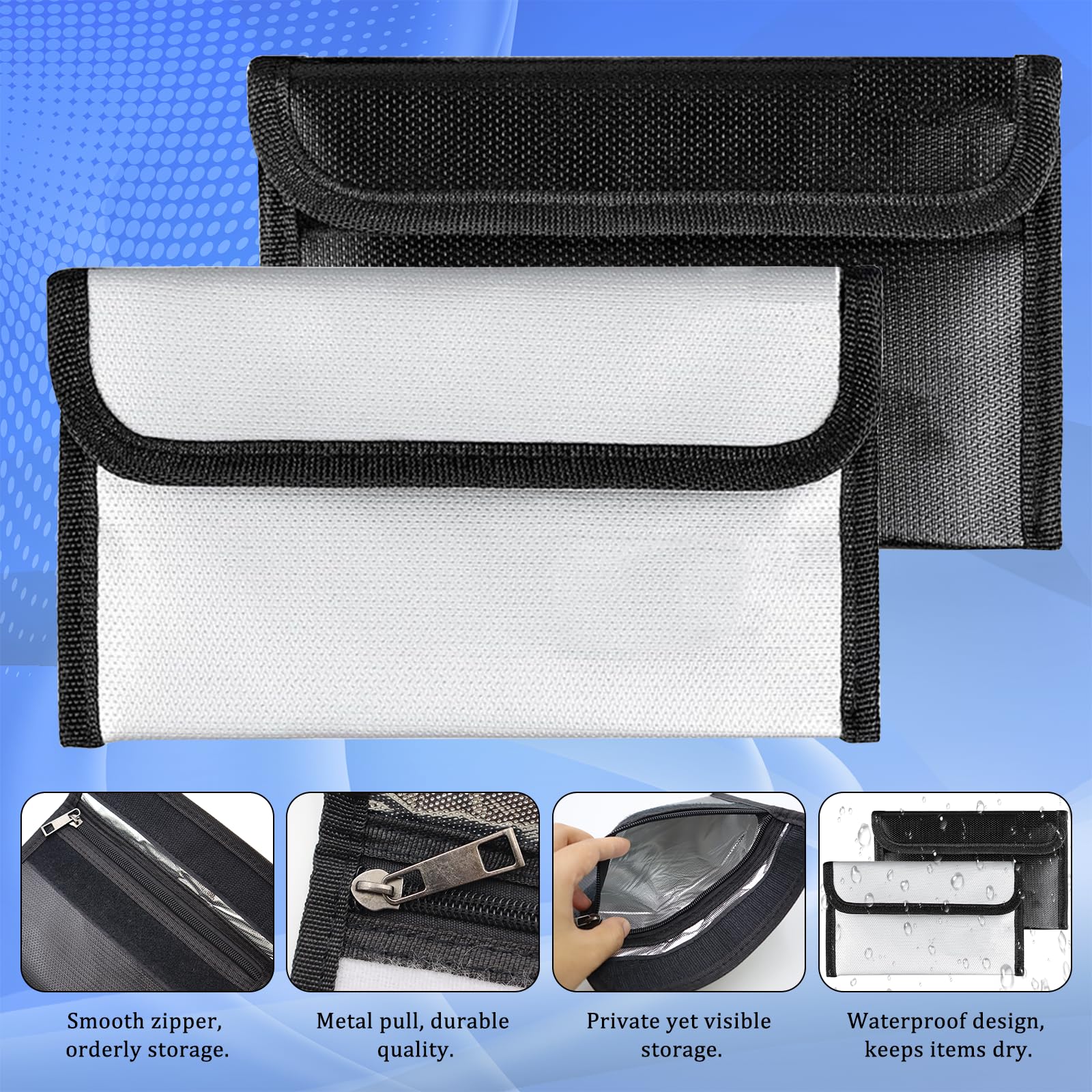 2 Piezas Carteras Ignífugas 20 x 12cm Bolsa de Seguridad Ignífuga con Cremallera Bolsas Ignífugas para Documentos para Pasaporte Dinero Efectivo Archivos Bancarios Joyería Objetos de Valor