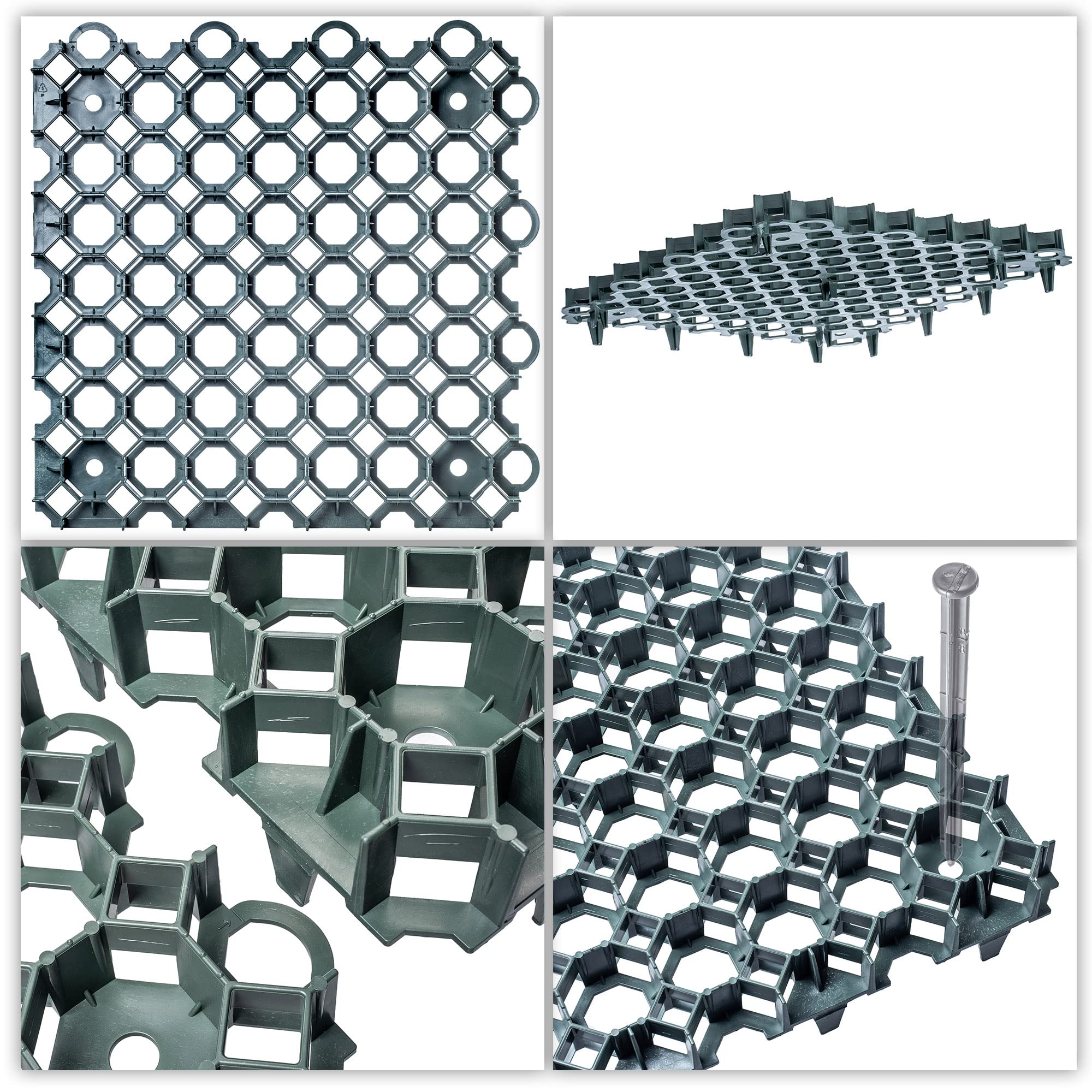 Kadax Lawn Grille fatta di plastica, 50x50 cm, 2,5 m˛, griglia di protezione da prato, nidovi prato con aree ancoraggio, pannelli della griglia prato (verde, quadrato, 10 pezzi)