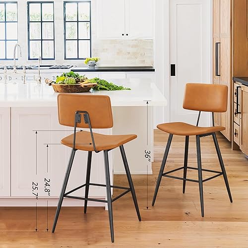 Miniatura 75 de Juego de 2 taburetes de bar de altura de mostrador de 24.5 pulgadas, taburetes de bar tapizados de piel sintética negra con reposapiés trasero y