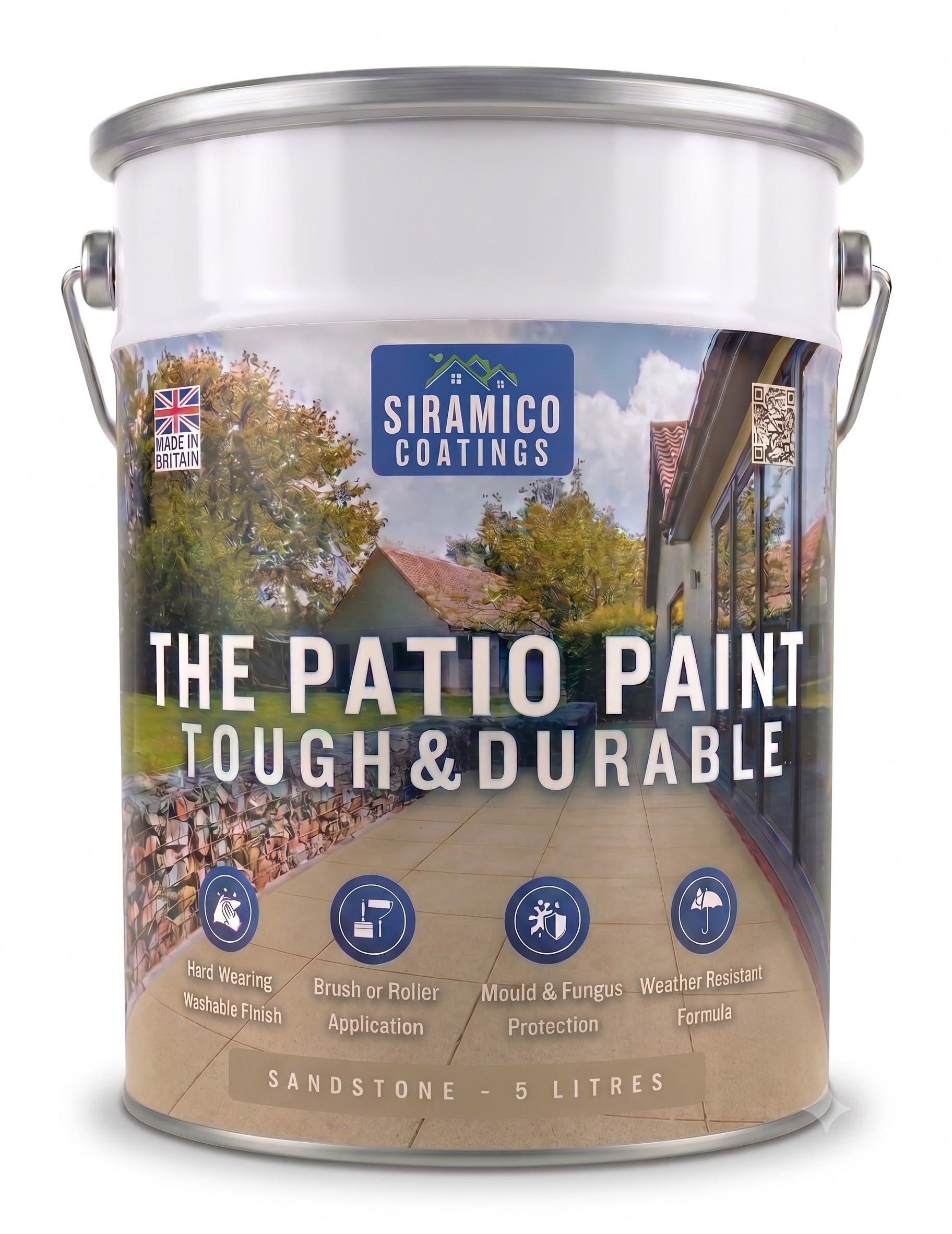 SIRAMICO COATINGS The Patio Paint | 5 Litre | Superior Patio Paint with Professional Finish for Use on Patios, Walkways, Walls | Non-Toxic, UV Resistant with Easy Application (Sandstone)