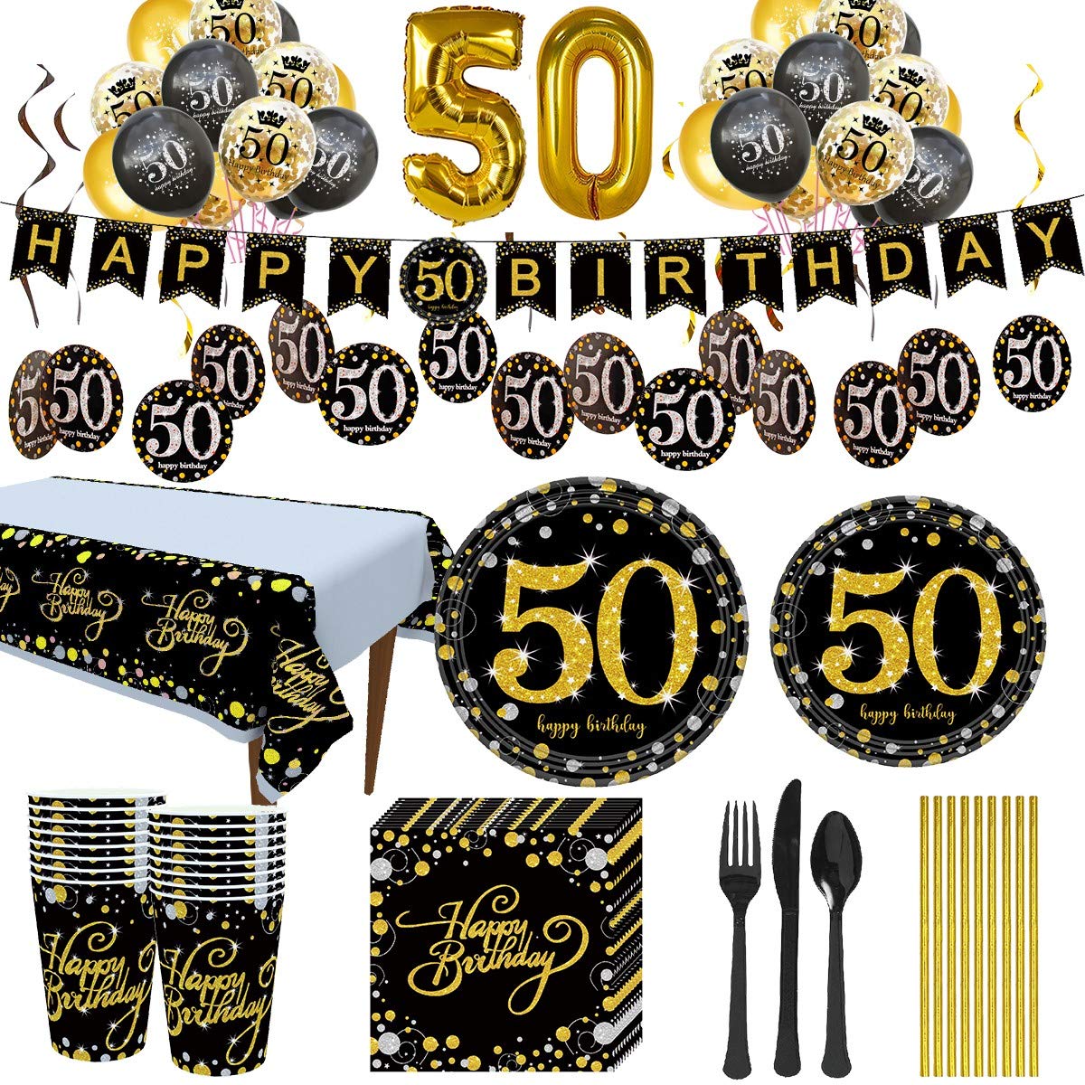 Buy Trgowaul 50th Birthday Party Supplies Black and Gold Disposable