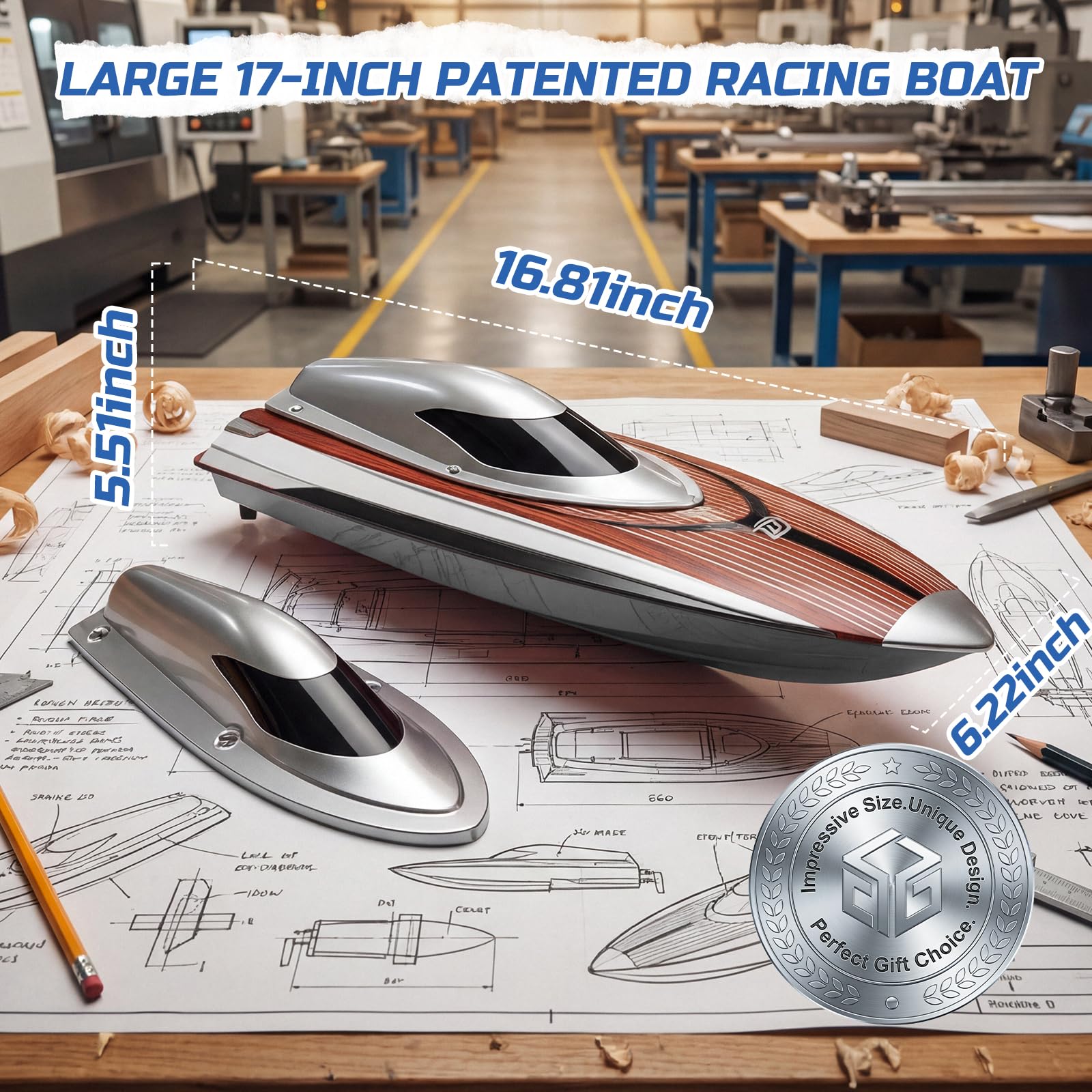 DEERC 17" bürstenloses RC-Boot für Erwachsene, 45+ km/h Hochgeschwindigkeits-Rennboot, 3S 2800mAh LiPo-Akku, Metallruder, selbstaufrichtendes Design, ferngesteuertes Boot für Seen, Pools,TX766