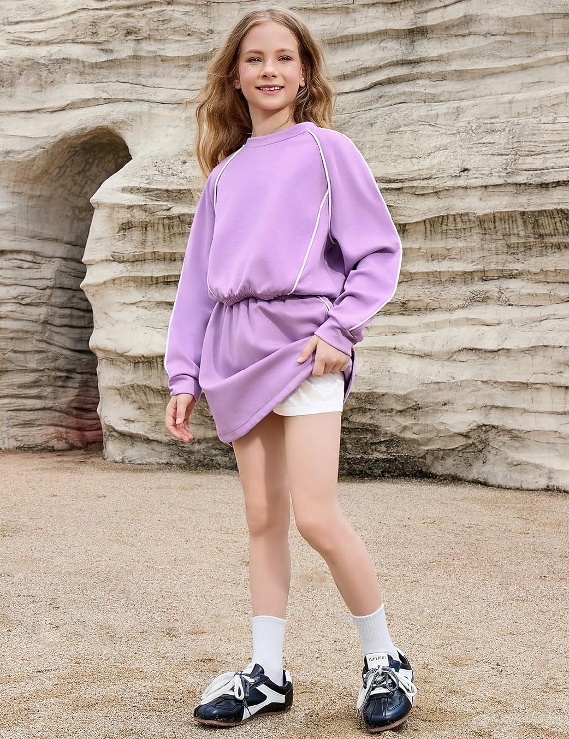 Girl Cropped Tracksuits 2 Piece Long Sleeve Skirt Sets Jogger Sweatshirt Open Back Skorts Set - Image 2