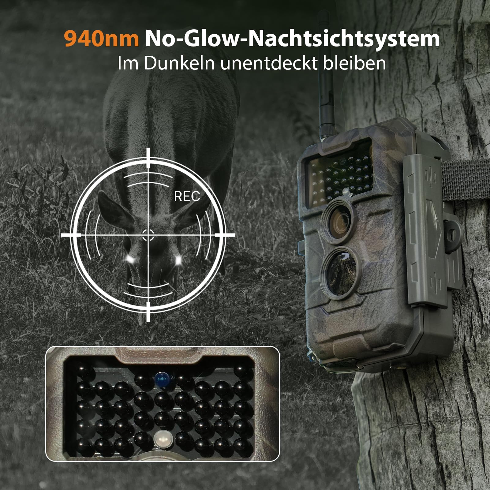 GardePro E6 Wildkamera WLAN, 64 MP, 1296p H.264 Video, 110° Blickwinkel, Wildtierkamera mit Nachtsicht, Bewegungsaktivierung, Garten-Kamerafalle