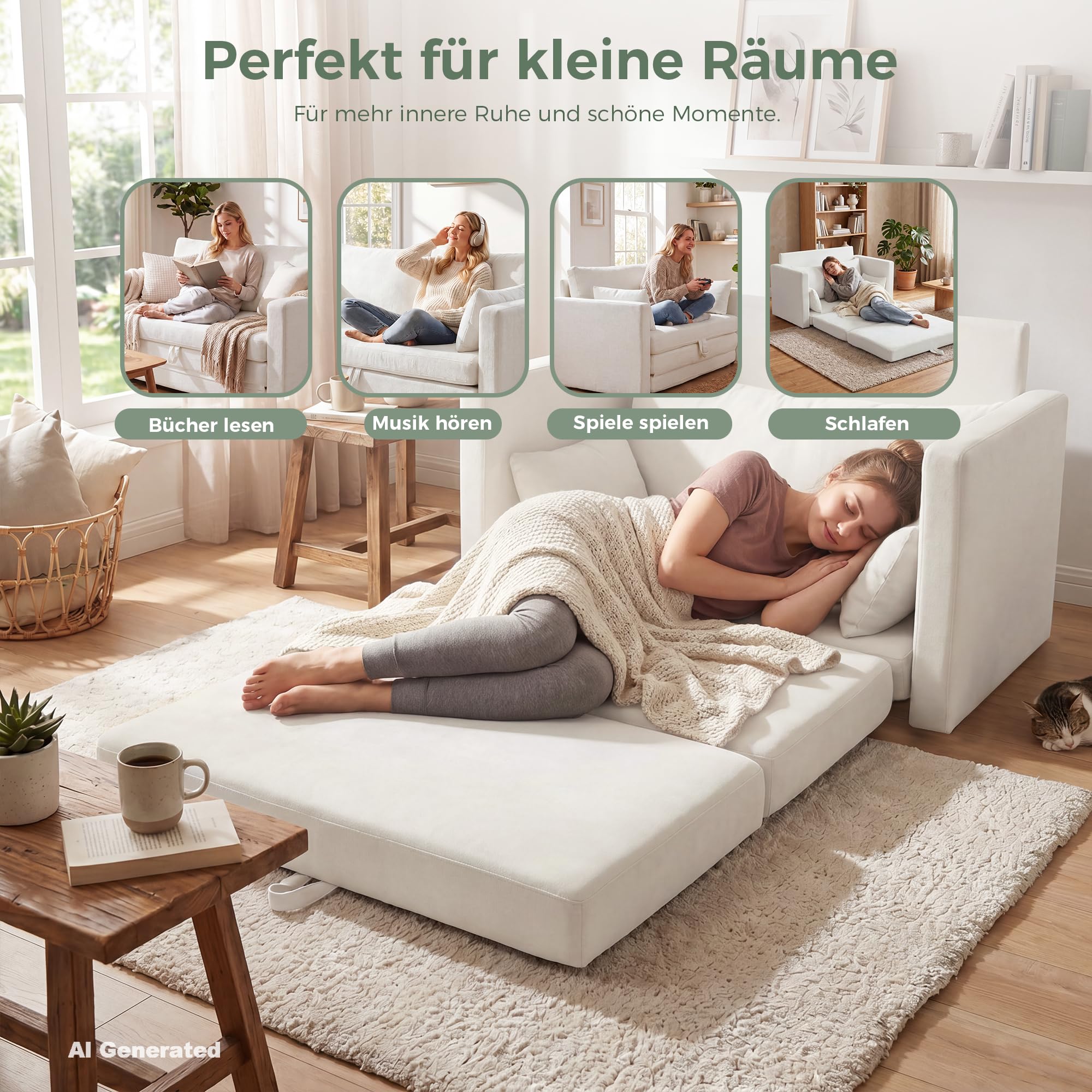 GRAVFORCE Schlafsofa 3-in-1 klappbares Bodensofa mit Kissen Beige
