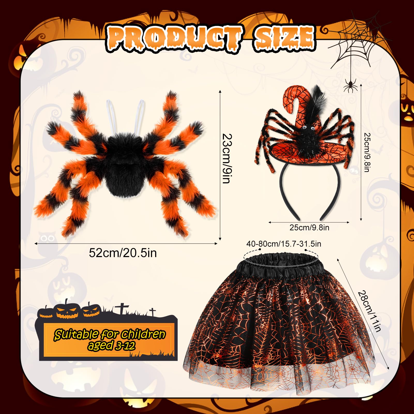Hifot Spider Costume for Kids - Spider Wings Tutu Skirt, Spiderweb Headband Set - Girls Halloween Costume & Cosplay Party - Image 2