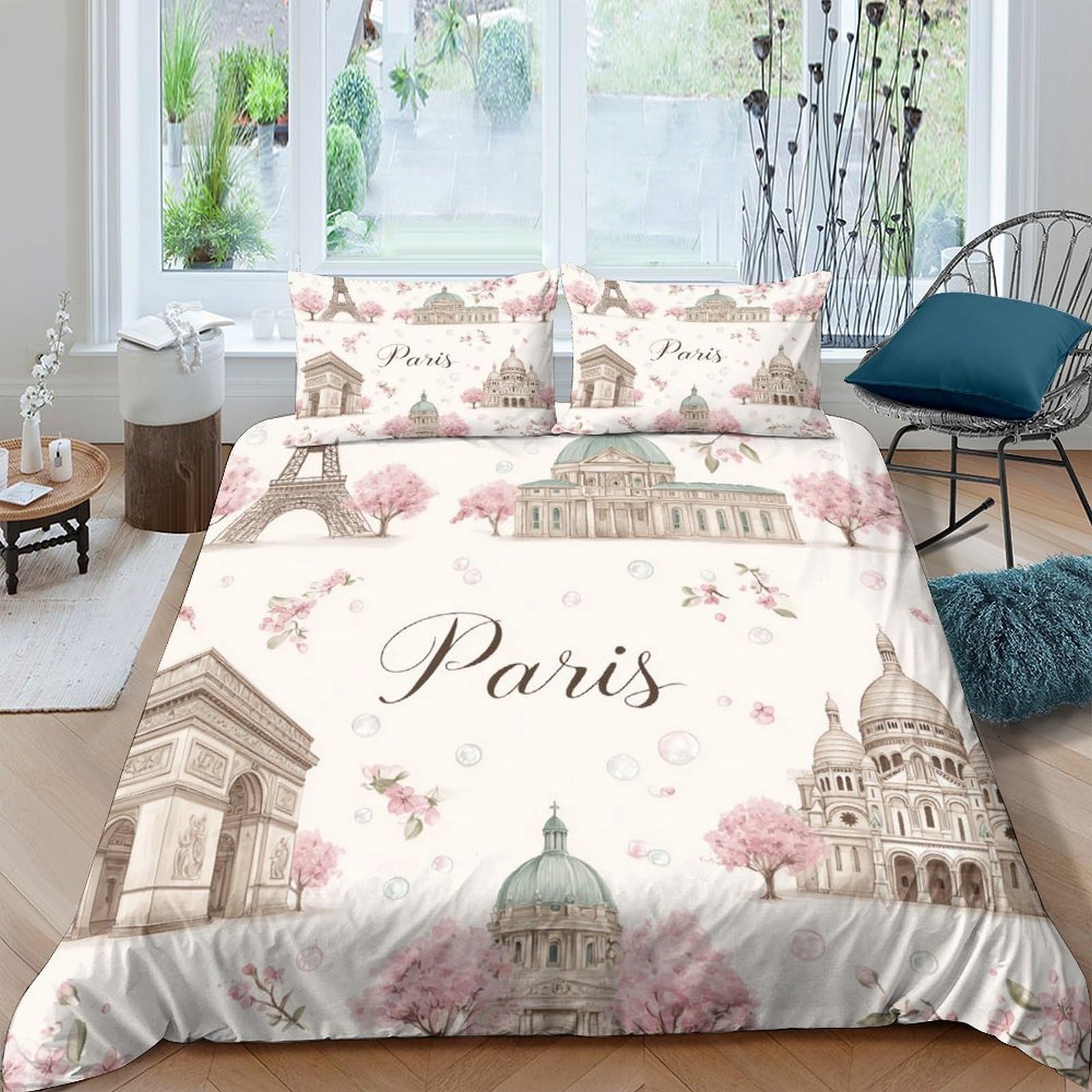 Ctjqhvkz Style-5 3D Printed Paris Landmark Fitted Sheet Microfiber Soft Pink Bedroom Decor Arc De Triomphe Bed Cover Single（135X200cm）