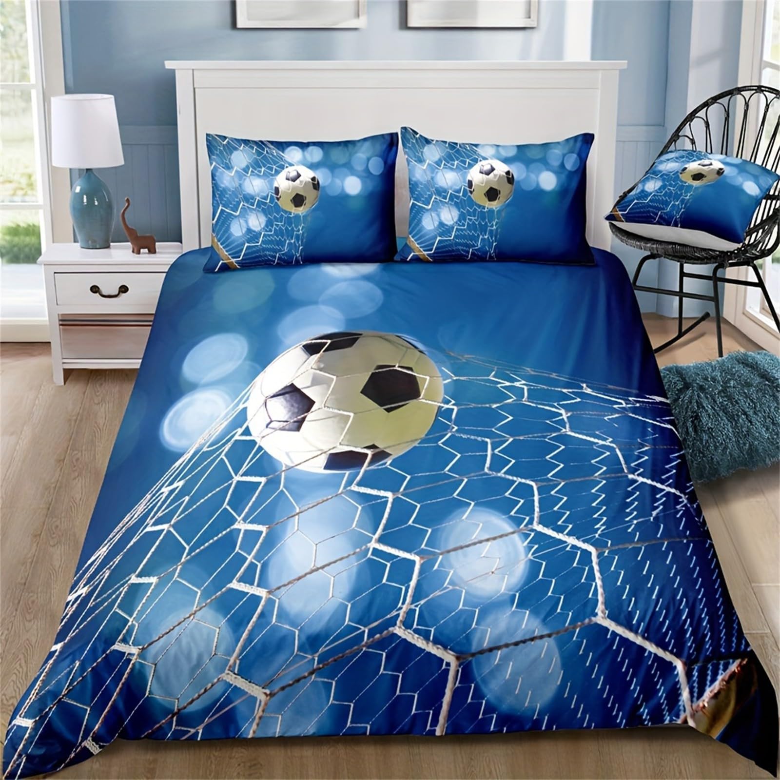 Fundas Nordicas para Cama de 90 cm, Ropa de Cama para Niños y Adultos con Cremallera, Suave y Transpirable, de Microfibra Diseño Futbol Azul