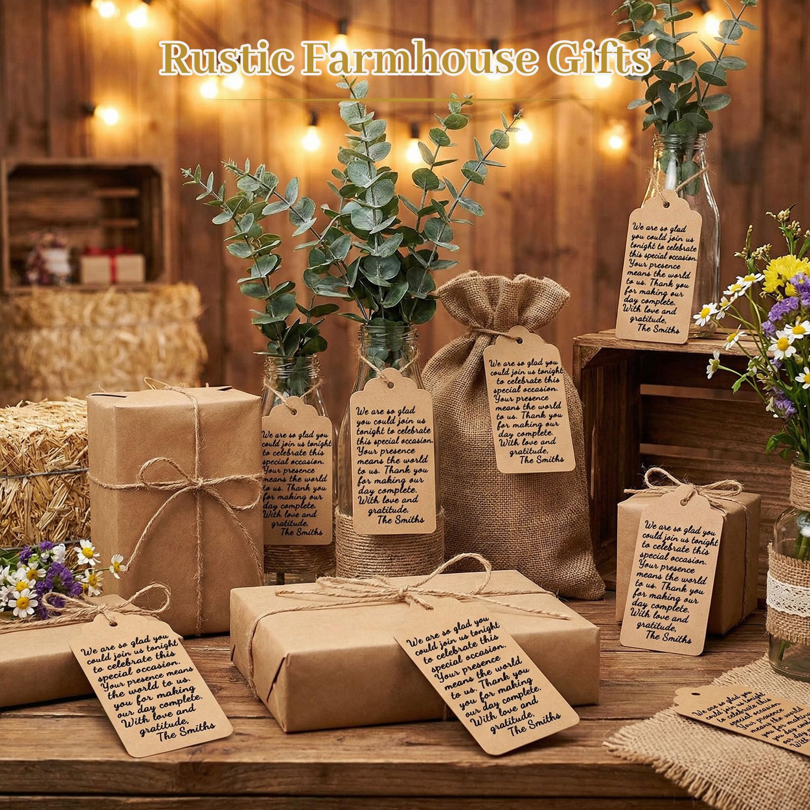 SallyFashion Etiquetas de papel kraft, 200 etiquetas de regalo de papel kraft, etiquetas colgantes para manualidades con 200 raíces de yute natural gratis para regalos, artes y manualidades, bodas,