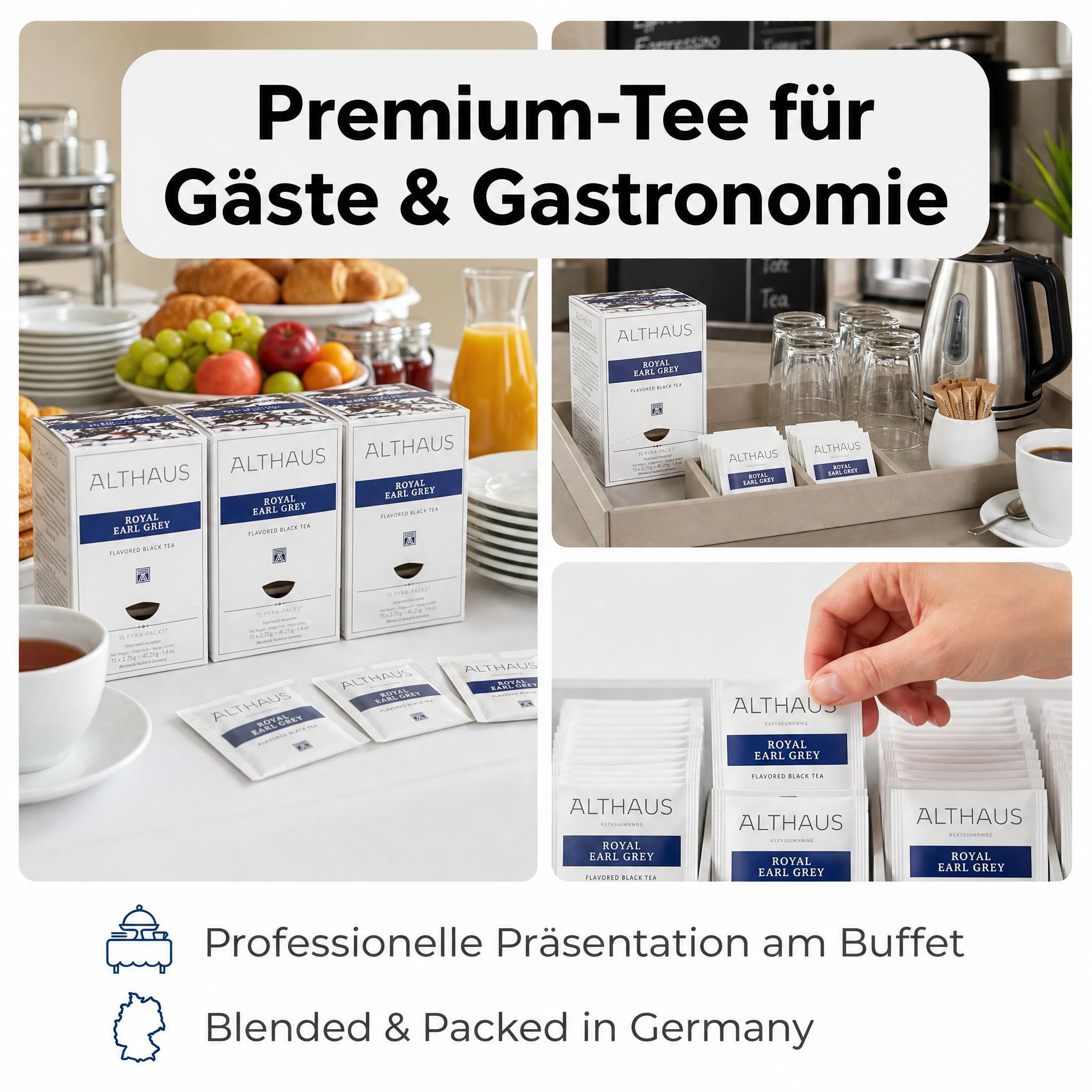 4 x Althaus Tee Set, Royal Earl Grey, Pyramidenbeutel, 60 Stück, aromatisierter Schwarzer Tee mit Bergamotte, Pyramiden-Teebeutel einzeln verpackt, premium Schwarztee