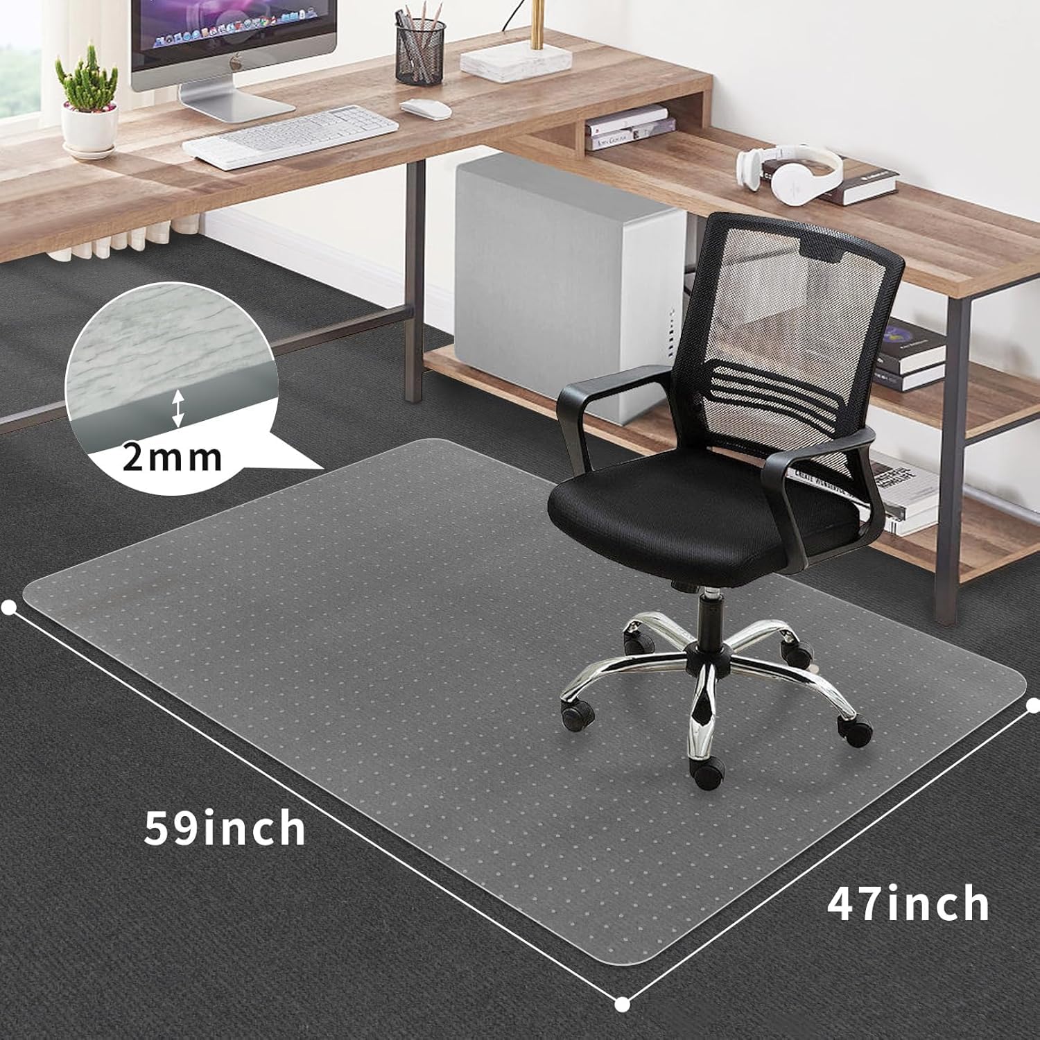 SHAREWIN Bürostuhlmatte für Teppichböden, Schreibtischmatten für Rolltisch auf niedrigflorigen Teppichen, Computer-Gaming, Kunststoff-Bodenmatten für Bürostuhl auf Teppich rechteckig 120 x 150 cm