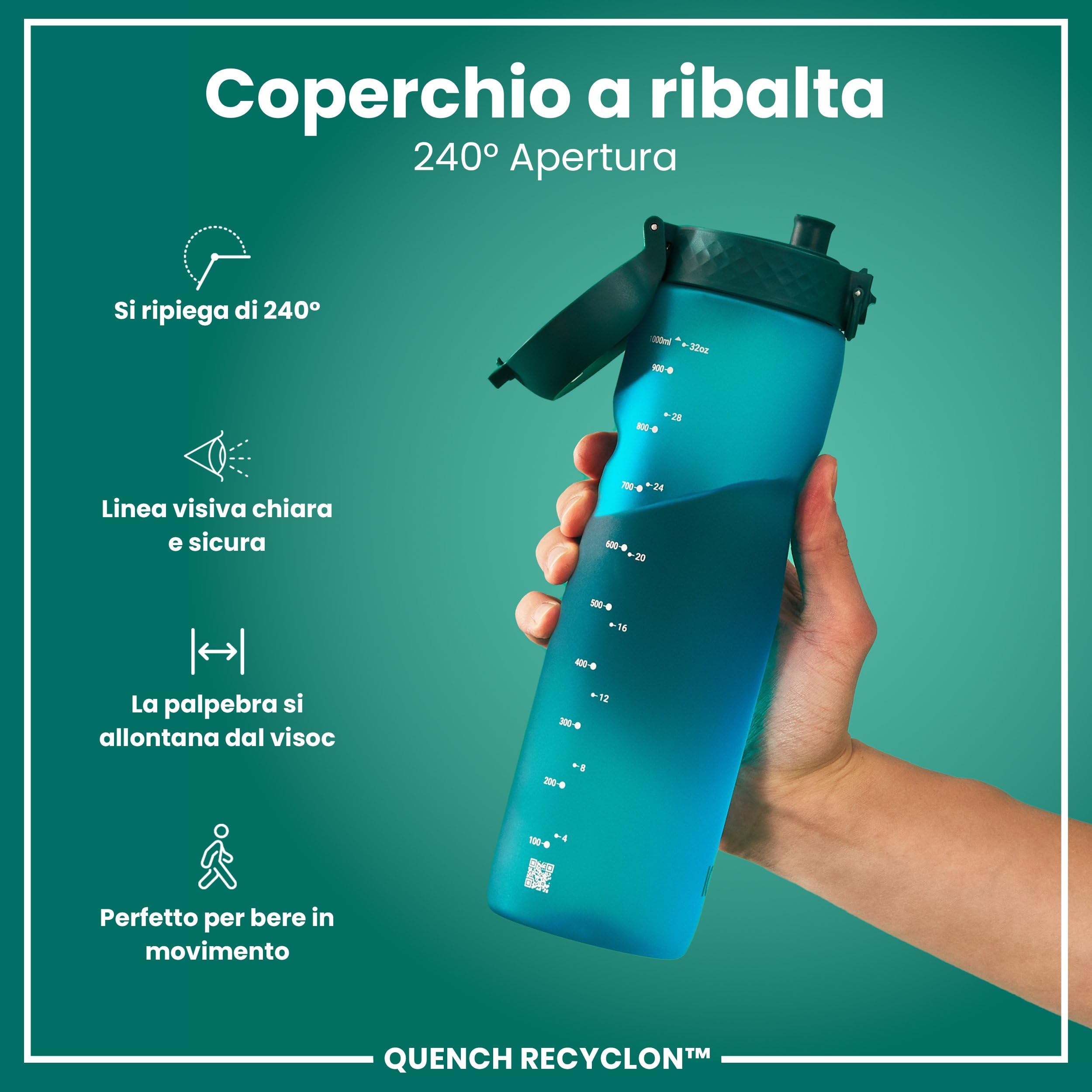 Ion8 Borraccia a Prova di Perdite, Facile da Aprire, Serratura Sicura, Lavabile in Lavastoviglie, Senza BPA, Maniglia per il Trasporto, Adatta a Portabicchieri, Facile Pulizia