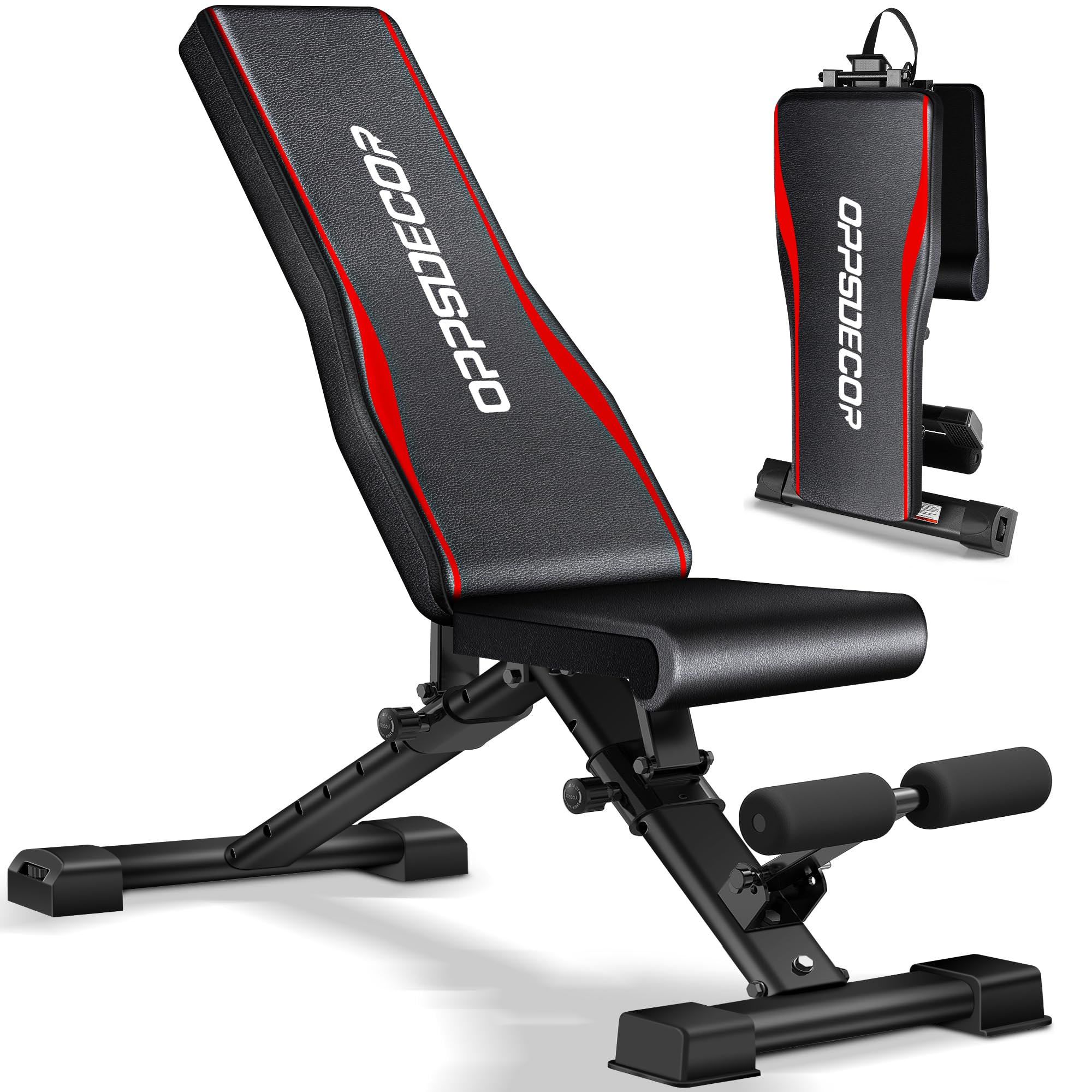 OPPSDECOR Fitness Weight Bench, 900LBS Adjustable Incline/Decline/Flat Bench with Quick Folding & Setup, Strength Training Bench Press Bench for Home