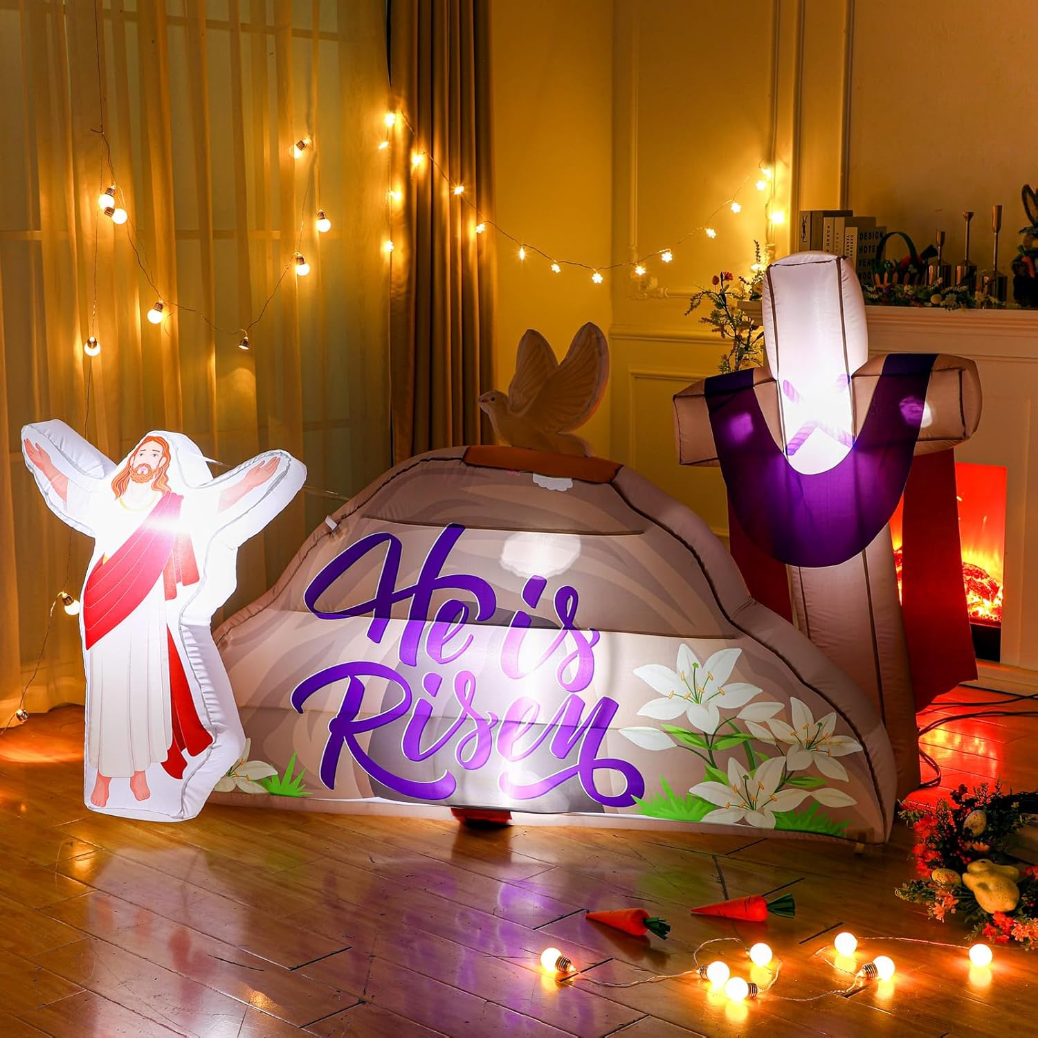 Shappy 7.2 FT Long Easter Inflatables Outdoor Decorations He is Risen Inflatables Blow Up Yard Decorations with Cross LED Lighted Christian Jesus for Outdoor Holiday Yard Garden Lawn Party Decoration