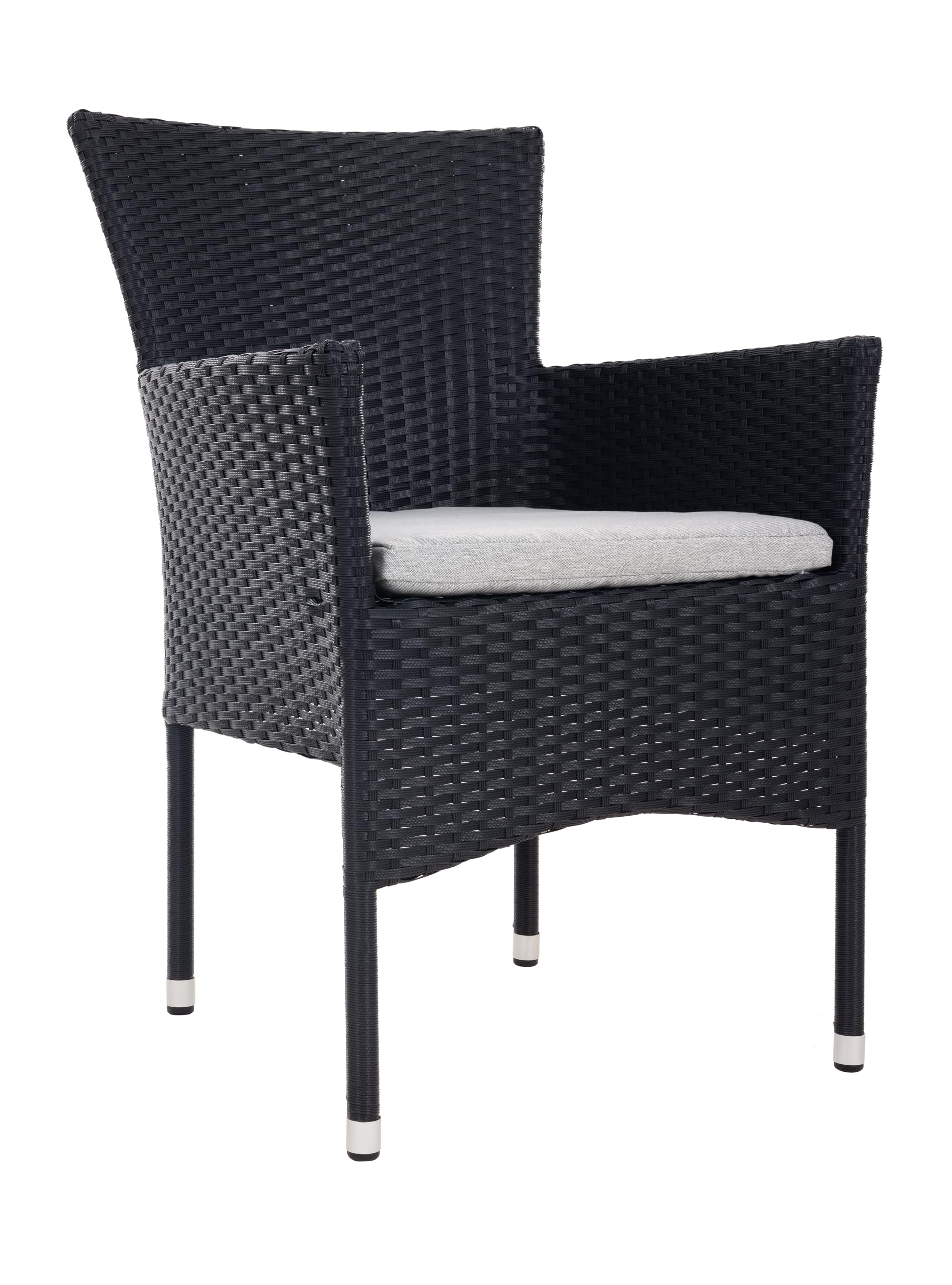METRO Professional Silla de Jardín con Reposabrazos y Cojín Noelani, Acero/Ratán sintético, Sillón para Exterior, Negro