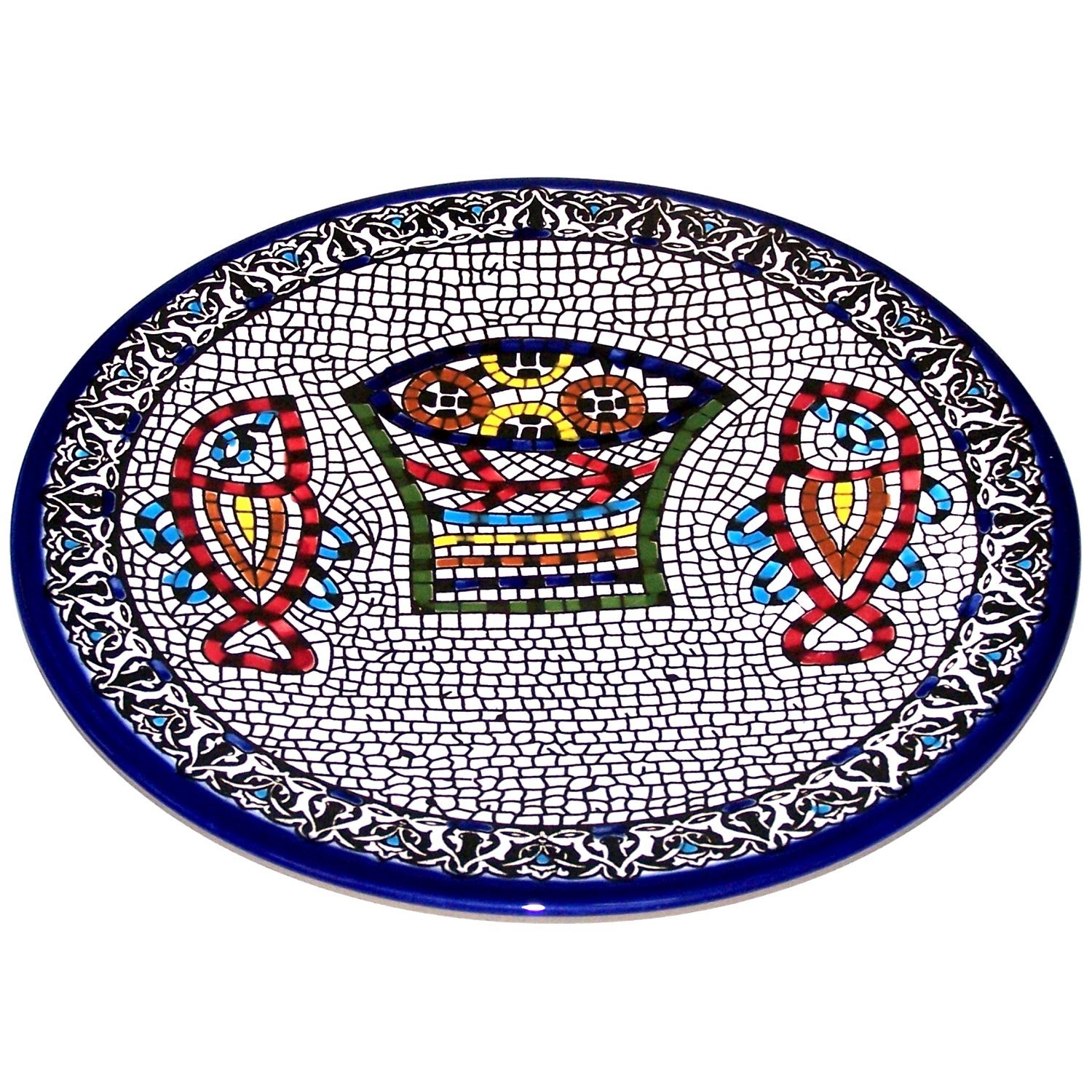 Holy Land Market Blue Tabgha Miracle Of Loaves And Fish Armenian Ceramic Plate Large 11 Inches Or 27 Cm