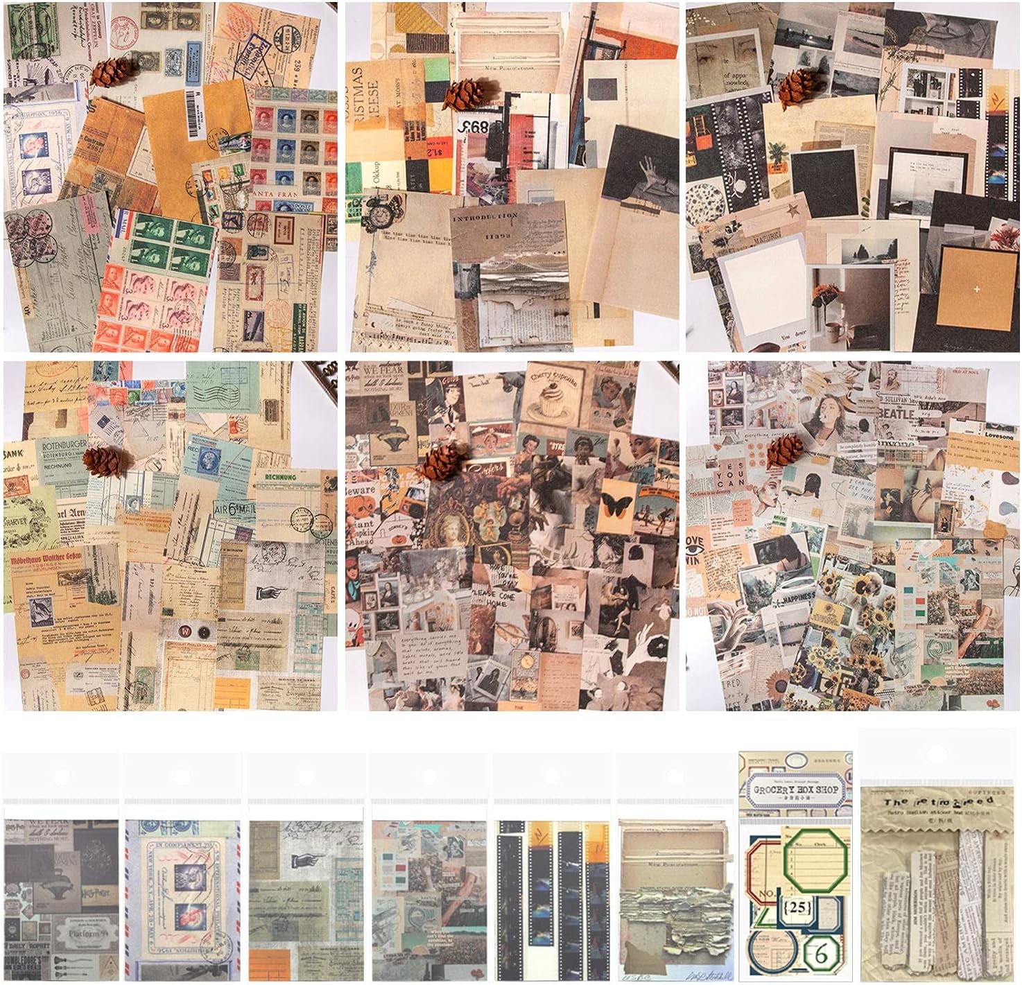 406 Sheets Scrapbooking Paper, Vintage Scrapbook Paper Supplies, Decoration Paper Stickers, Motif Design Accessories Flowers Scrapbooking with Daisy Stickers, Decorative Paper for DIY Crafts,Vintage a