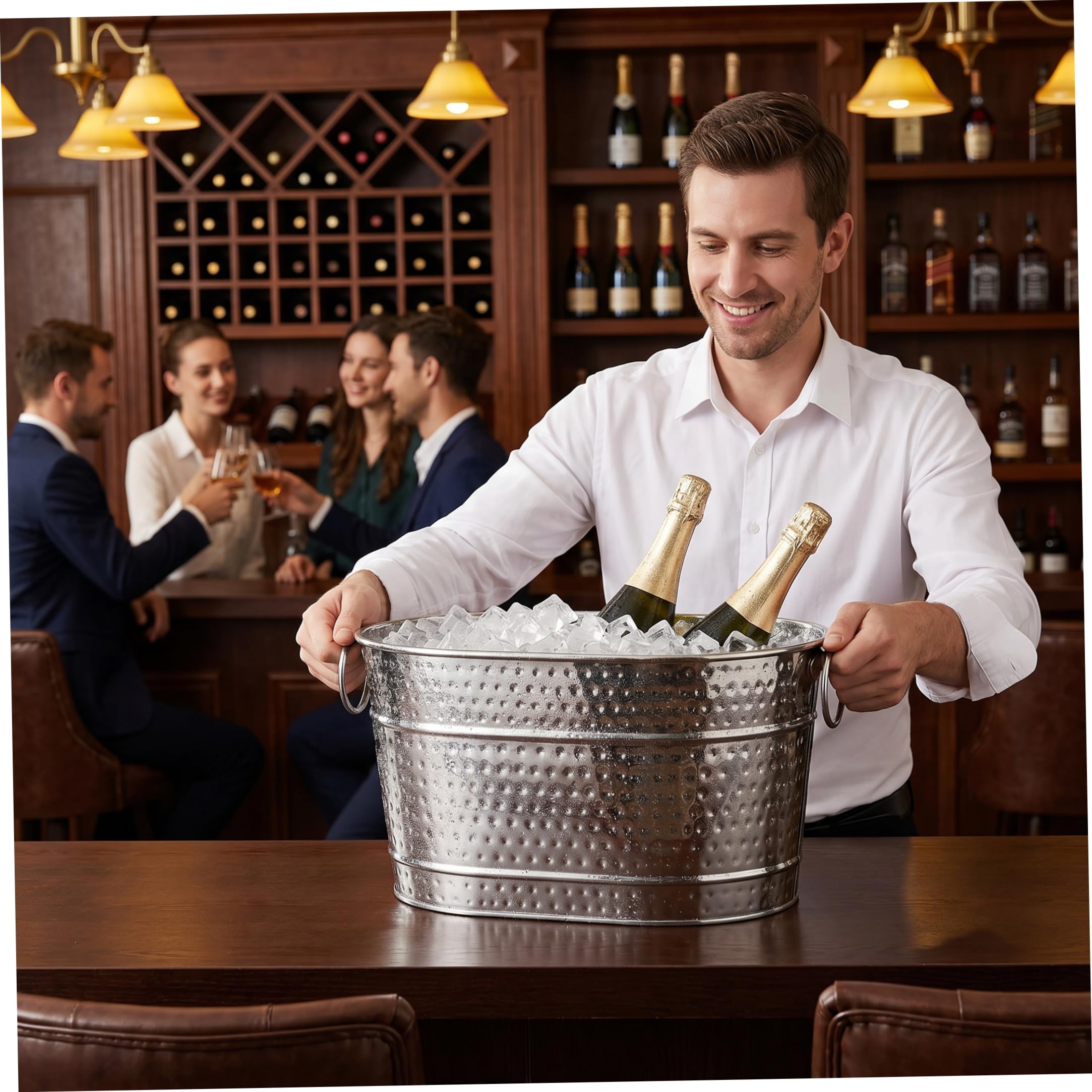 Cubo para Bebidas, Cubo de Hielo, metálico para Vino y Cerveza con Asas, Capacidad de 11 litros para Fiestas, Bares, Entretenimiento, para Bebidas