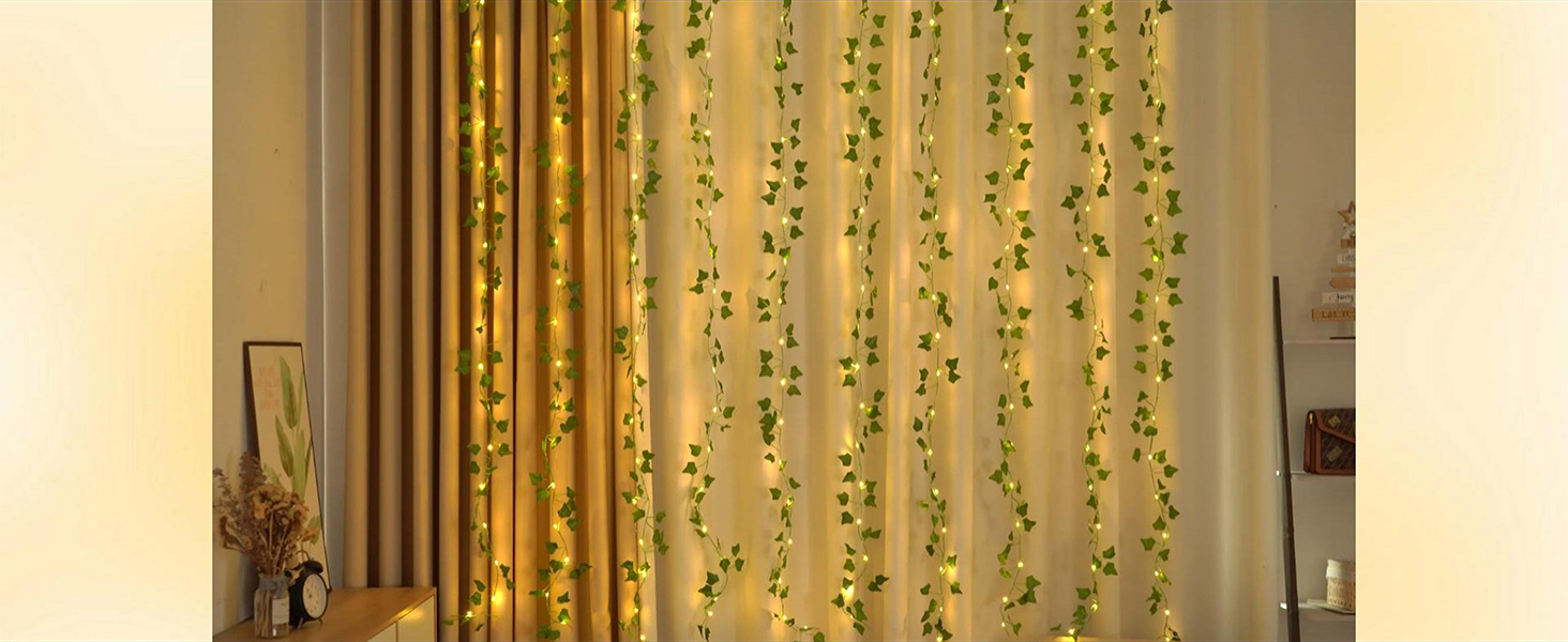KASZOO Efeu Lichterkette Vorhang, Fake Efeu Girlande mit 200 LED-Licht, Efeu  Lichterkette fr Hochzeit Party Garten Wohnung Balkon : Amazon.de:  Beleuchtung