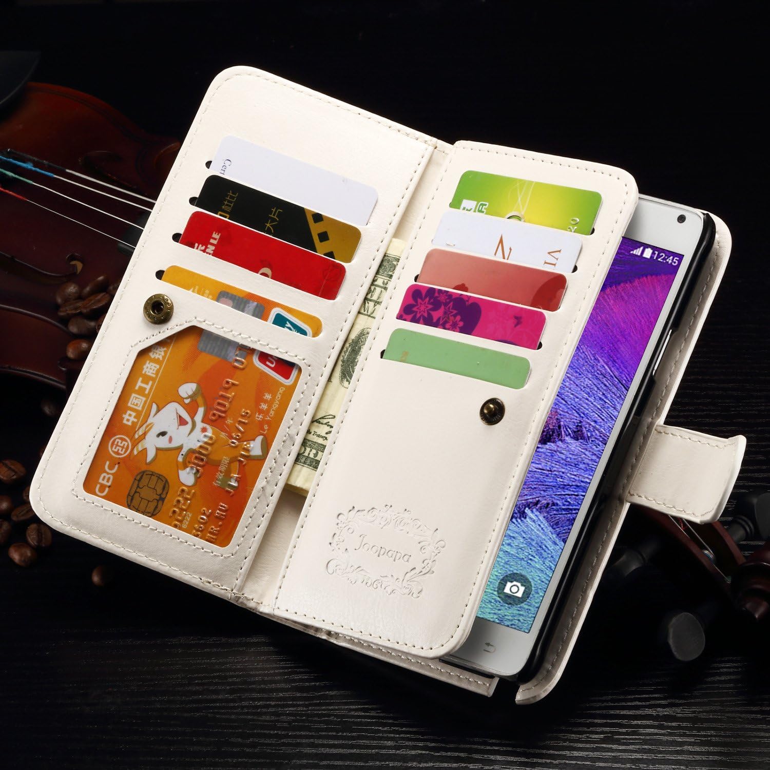 Note 4 Case, Galaxy Note 4 Case, Joopapa Galaxy Note 4 Wallet Case,Pu Leather Case Magnet Wallet Credit Card Holder Flip Cover Case Built-in 9 Card Slots & Stand Case for Samsung Galaxy Note 4 (White)