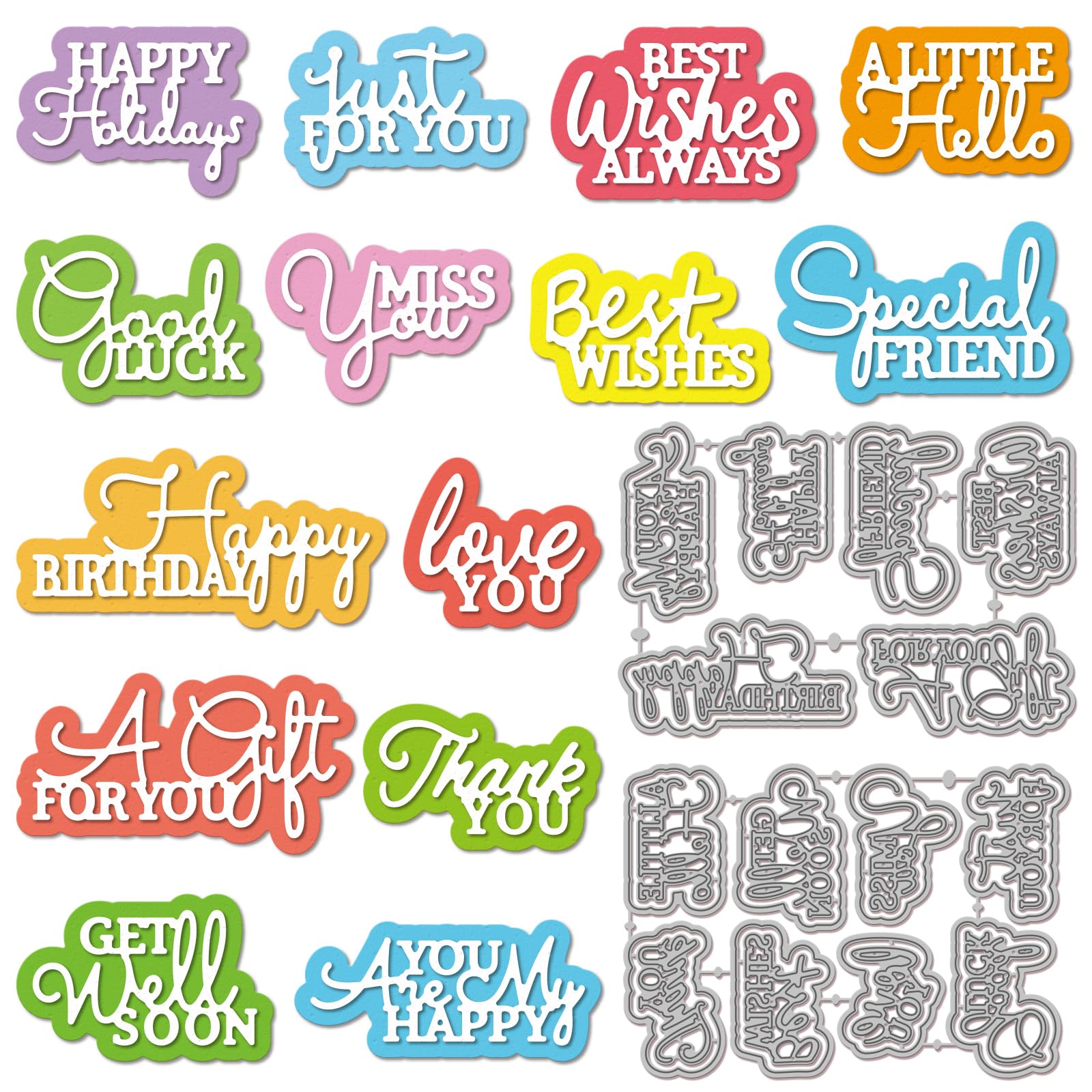 GLOBLELAND Greeting Texts Cutting Dies for Card Making Blessing Words Metal Die Cuts Retro Overlaying Artistic Greetings Die Cut Dies for DIY Cards Scrapbooking Photo Album Crafts Decor — image 1