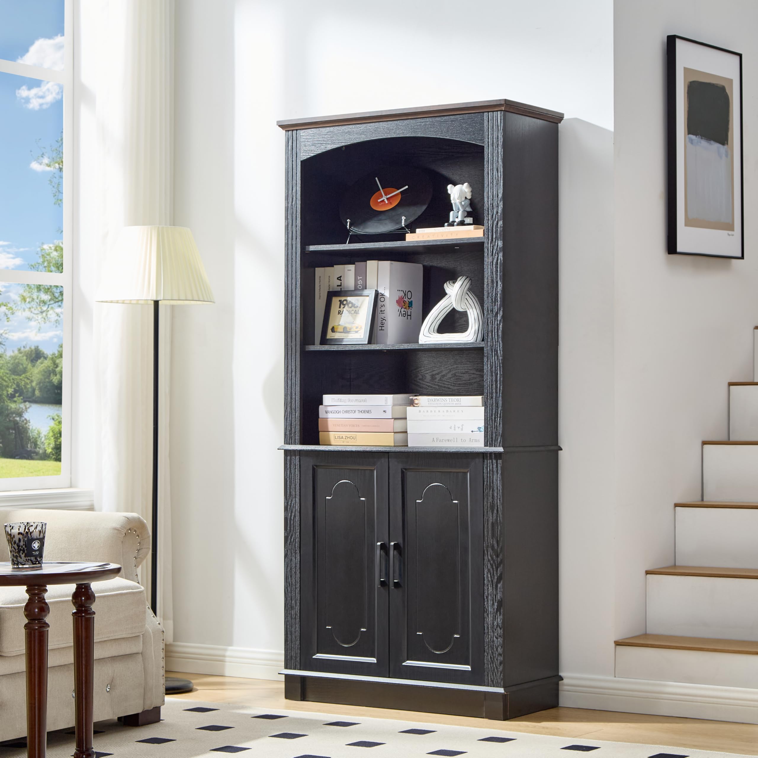 LIDYUK Black 5 Tier Book Shelf and Bookshelf with Storage Cabinet Doors, 72 Inch Tall Bookcase, Wooden Cube Storage Organizer, Bookshelf, Display