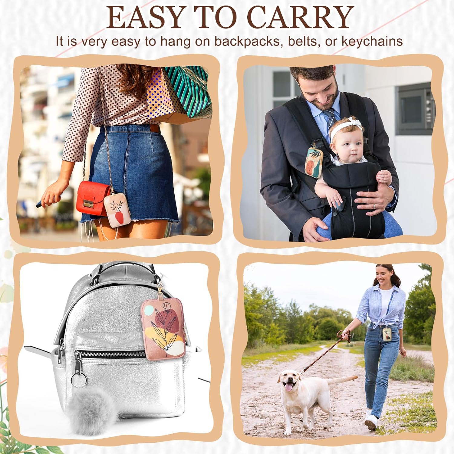 Kacctyen 5 Pcs Boho Leather Hand Sanitizer Spray Case Zippered Pouch Compatible with Touchland Power Mist Portable Hand Sanitizer Holder Protective Case Fashion Accessory with Snap Hook, 1fl oz - Image 3