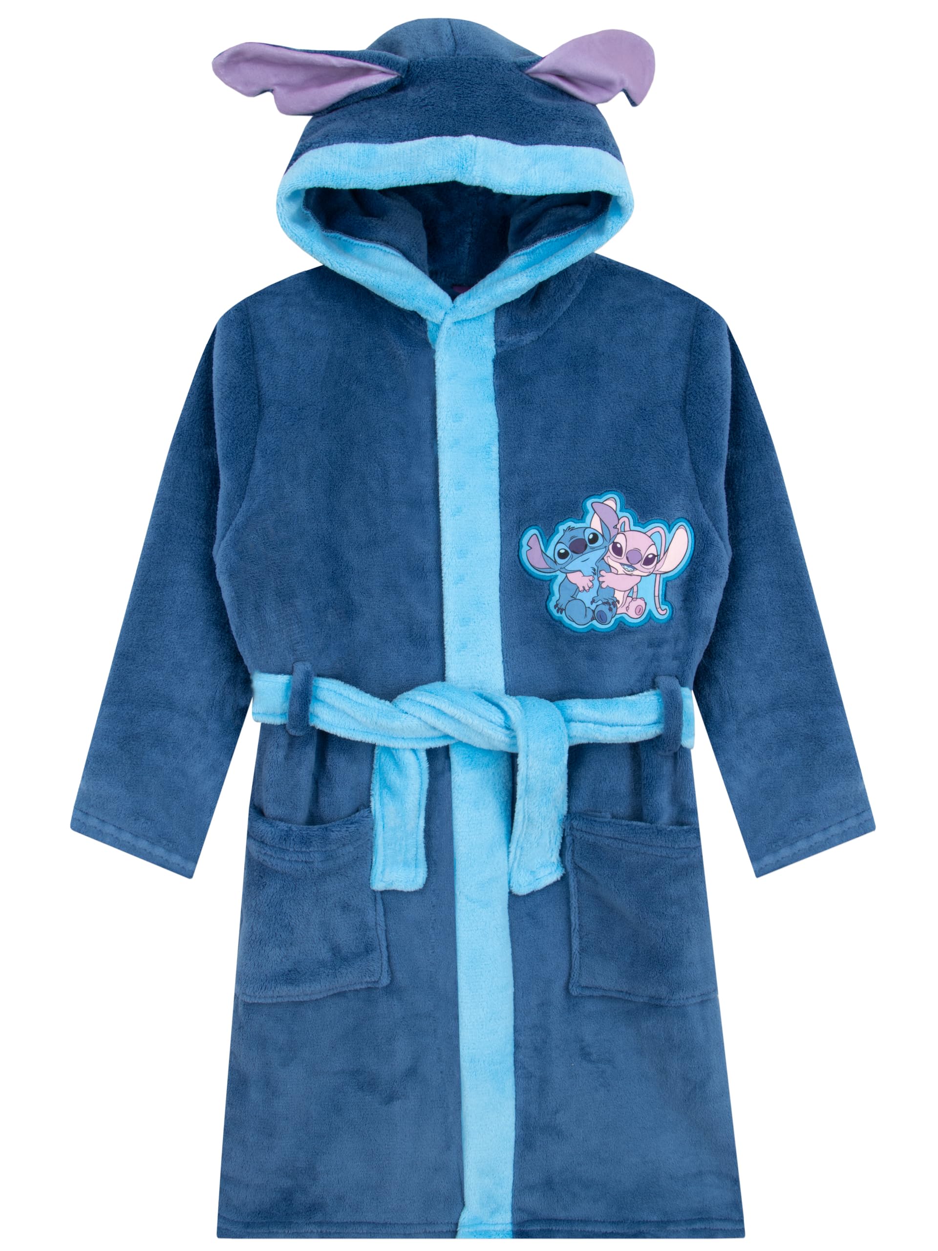 Disney Lilo And Stitch Dressing Gown | Girls Bathrobe | Fleece Dressing Gown With 3D Ears | Blue 7-8 Years