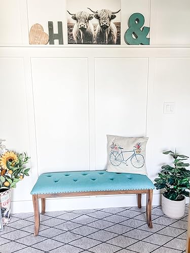 Miniatura 7 de PHI VILLA Banco para dormitorio al final de la cama, banco de comedor con patas de madera resistentes, asiento de banco tapizado extra largo, banco