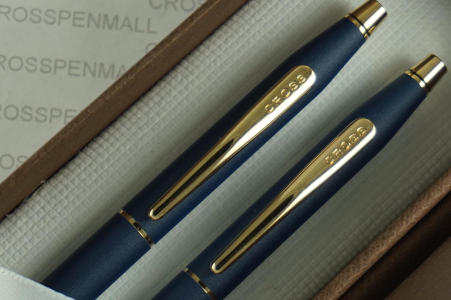 Cross Classic Century Satin Blue Ball-Point Pen and 0.5MM Pencil with 23 Karat Gold Appointments