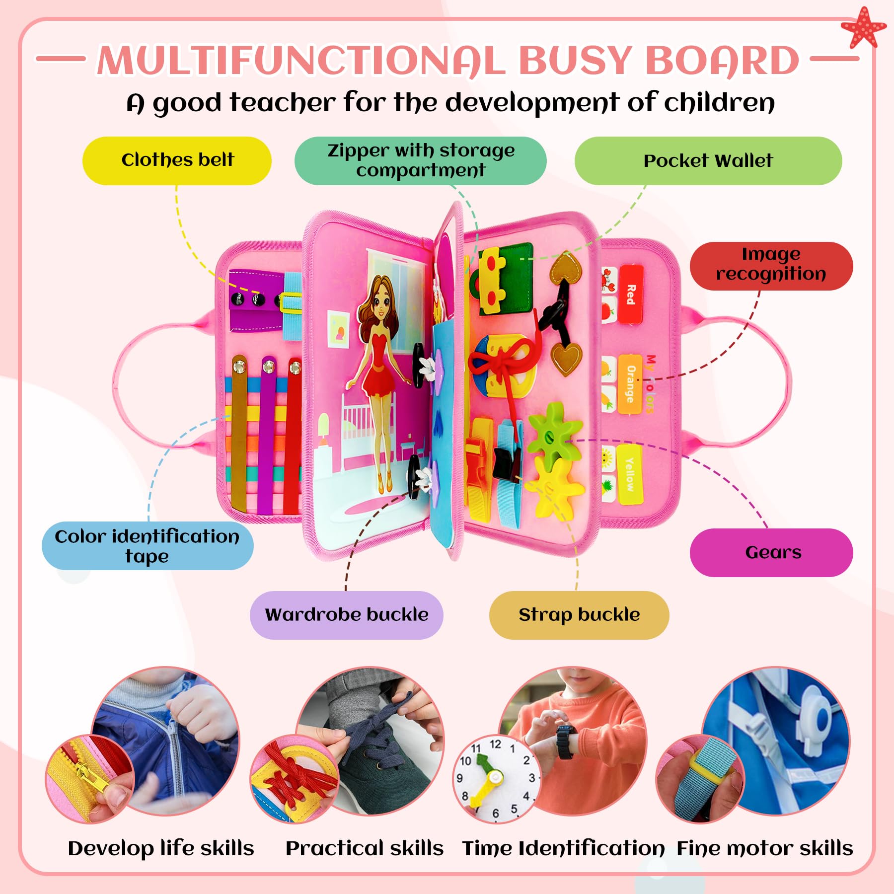 Montessori Busy Board di Feltro, Busy board montessori 1 anno, Libro Montessori Interattivo, Sviluppa Motricità Fine, Autonomia e Logica, Regali per Ragazzi e Ragazze, libro sensoriale 1 anno