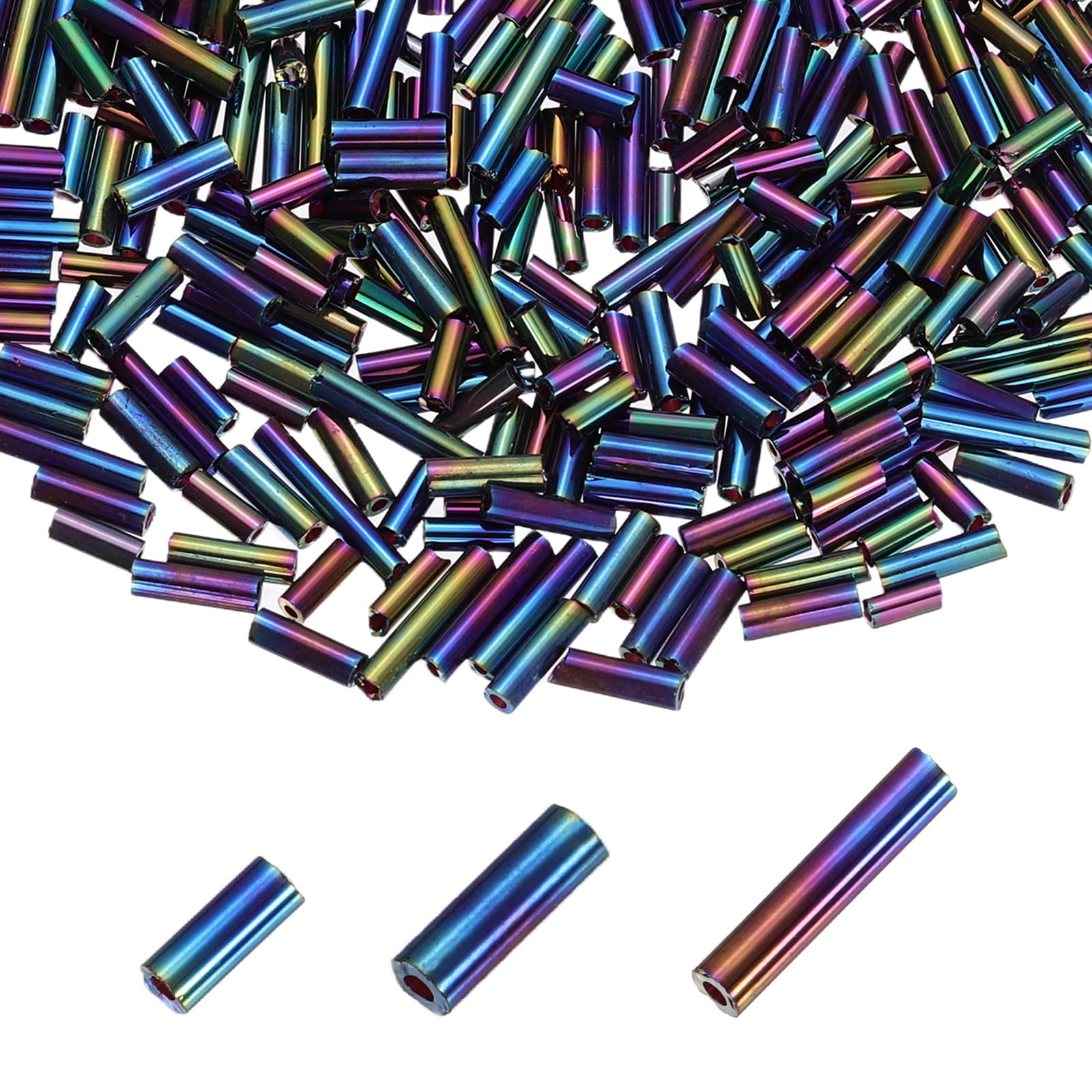 sourcing map 2000pcs Glass Bugle Beads 4/6/9mm Long Tube Cylinder Beads for Embroidery Sewing on Fabric Felt Ornaments Jewelry Plants Making, Colorful Black
