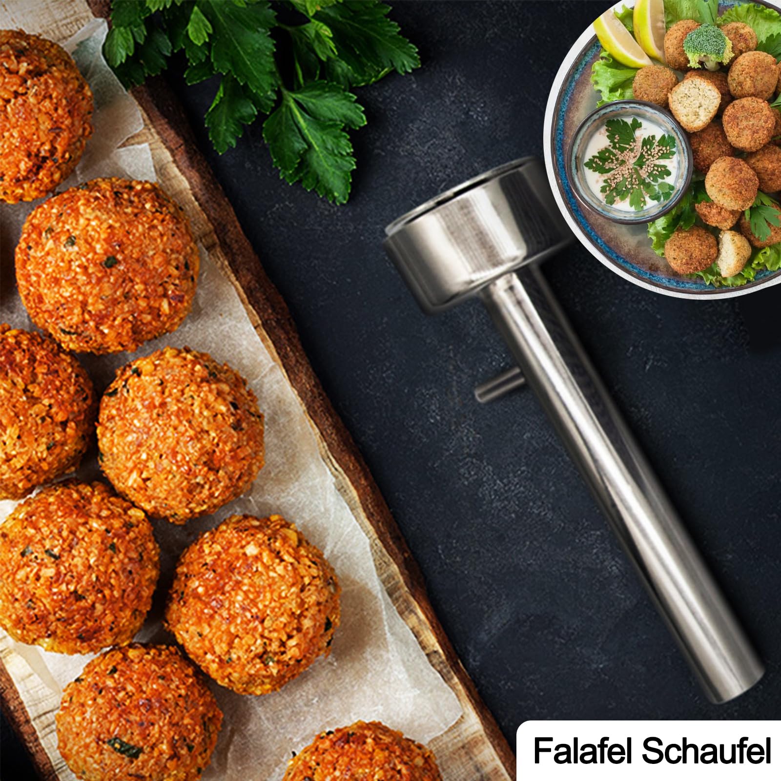 Falafel urządzenie do porcjowania, 4 cm, łopatka do falafelu, miarka do porcjowania falafelu, szufla falafel, stal nierdzewna, nieklejące się narzędzie do balera, do kuchni, domu i restauracji