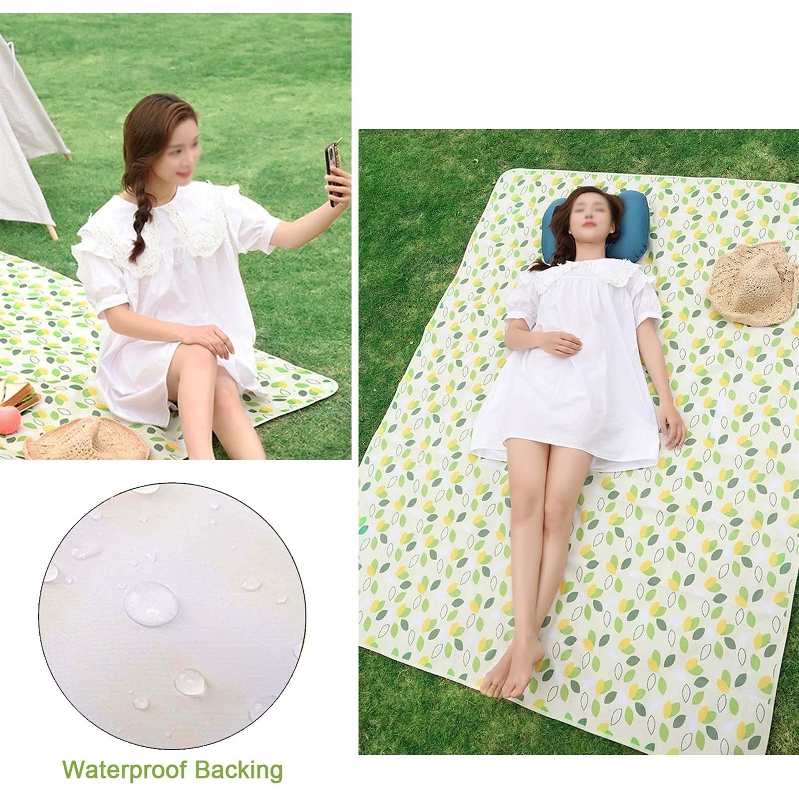 Couverture de Pique-Nique, Tapis de Plage Imperméable, Gand Tapis Pique Niques pour Extérieur Camping Parc (Color : Green Leaf, Size : 200x200cm)
