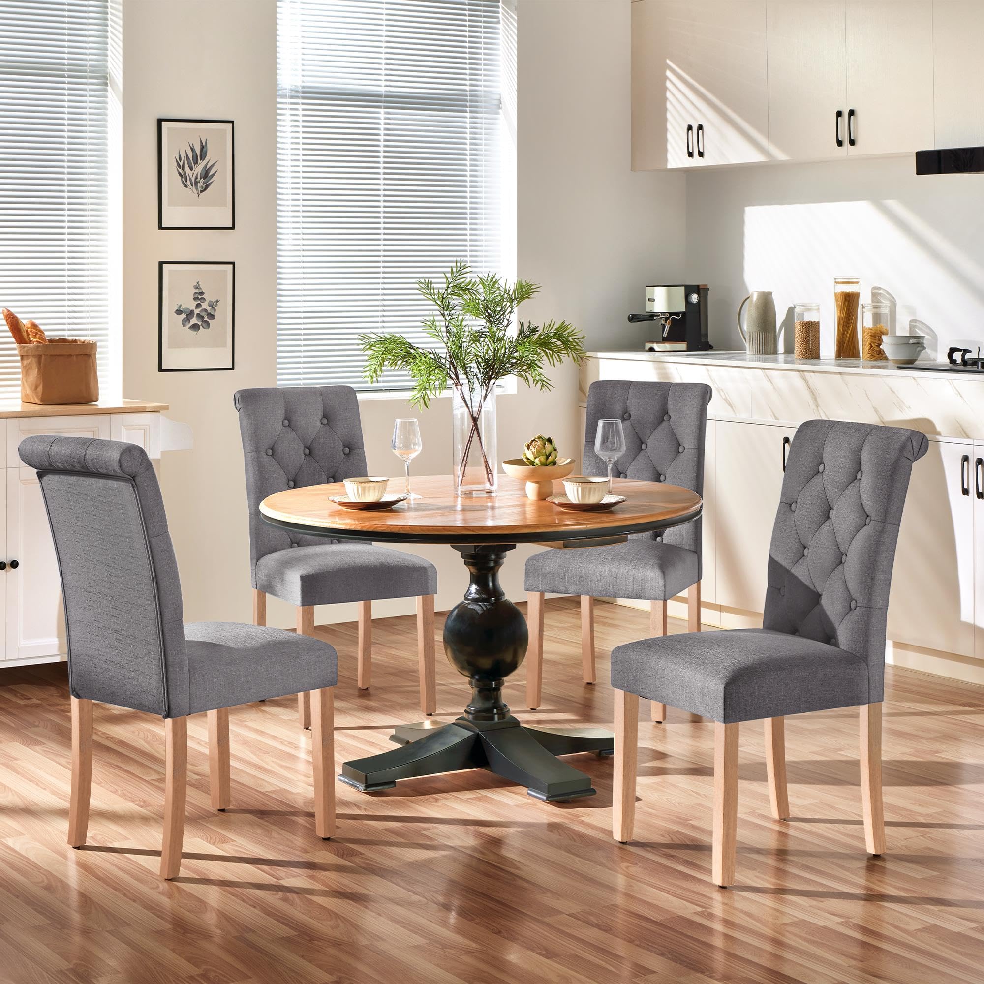 Amazon.com - Yaheetech Dining Chairs Set of 4 Fabric Upholstered