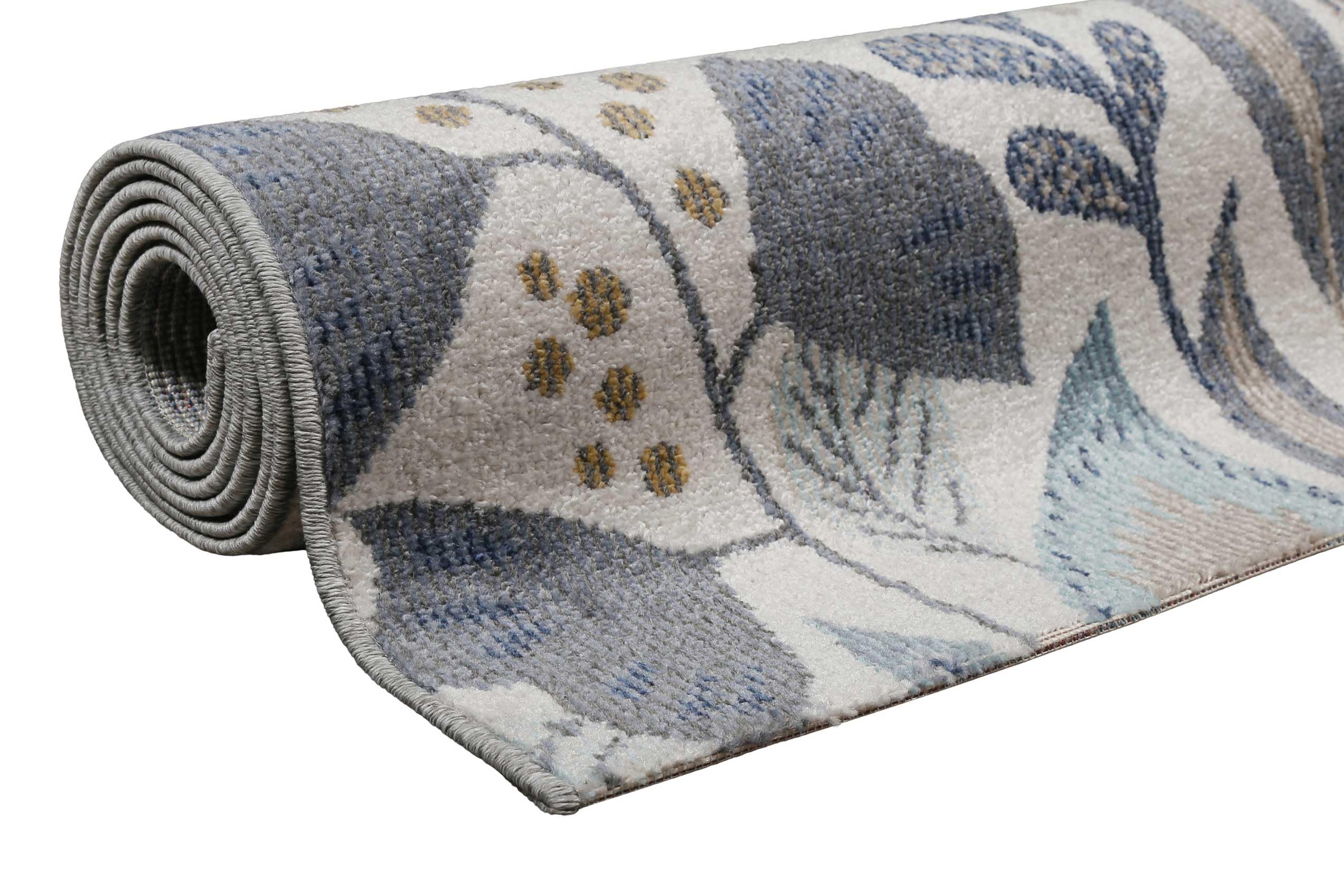 Wecon Home Lilly gewebter Outdoor-Teppich, 80 x 230 cm, blau beige | wetterfester Indoor & Outdoor Teppich mit blumigem Muster ideal für Balkon, Terrasse, Küche, Flur, Wohnmobil
