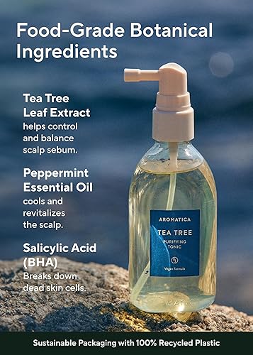Miniatura 5 de AROMATICA Tónico purificador de árbol de té, parabenos, silicona, sin sulfato, vegano, tónico calmante y refrescante para tu cuero cabelludo, ayuda