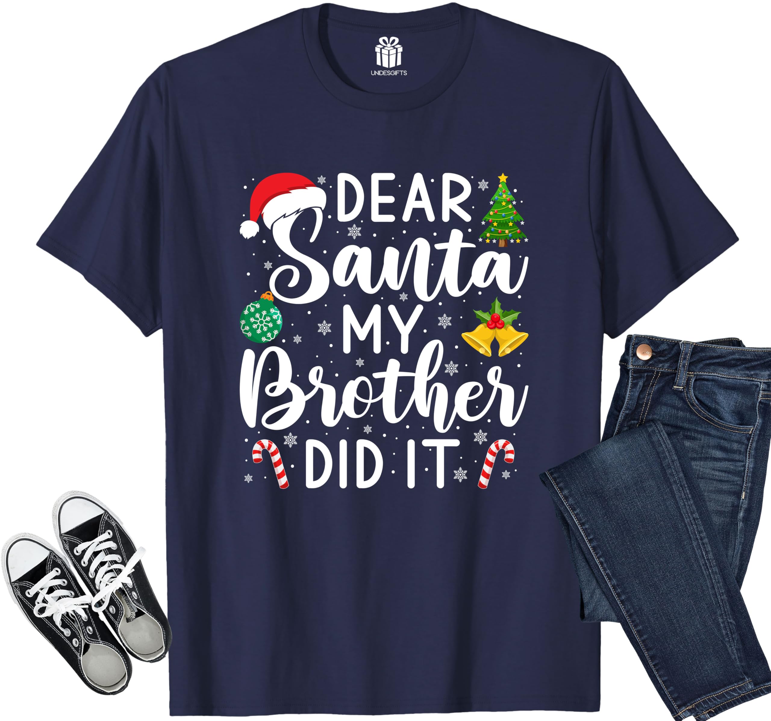 Dear Santa My Brother Did It Funny Christmas Matching Xmas Shirt for Youth Boys Girls Kids Toddler Son Daughter